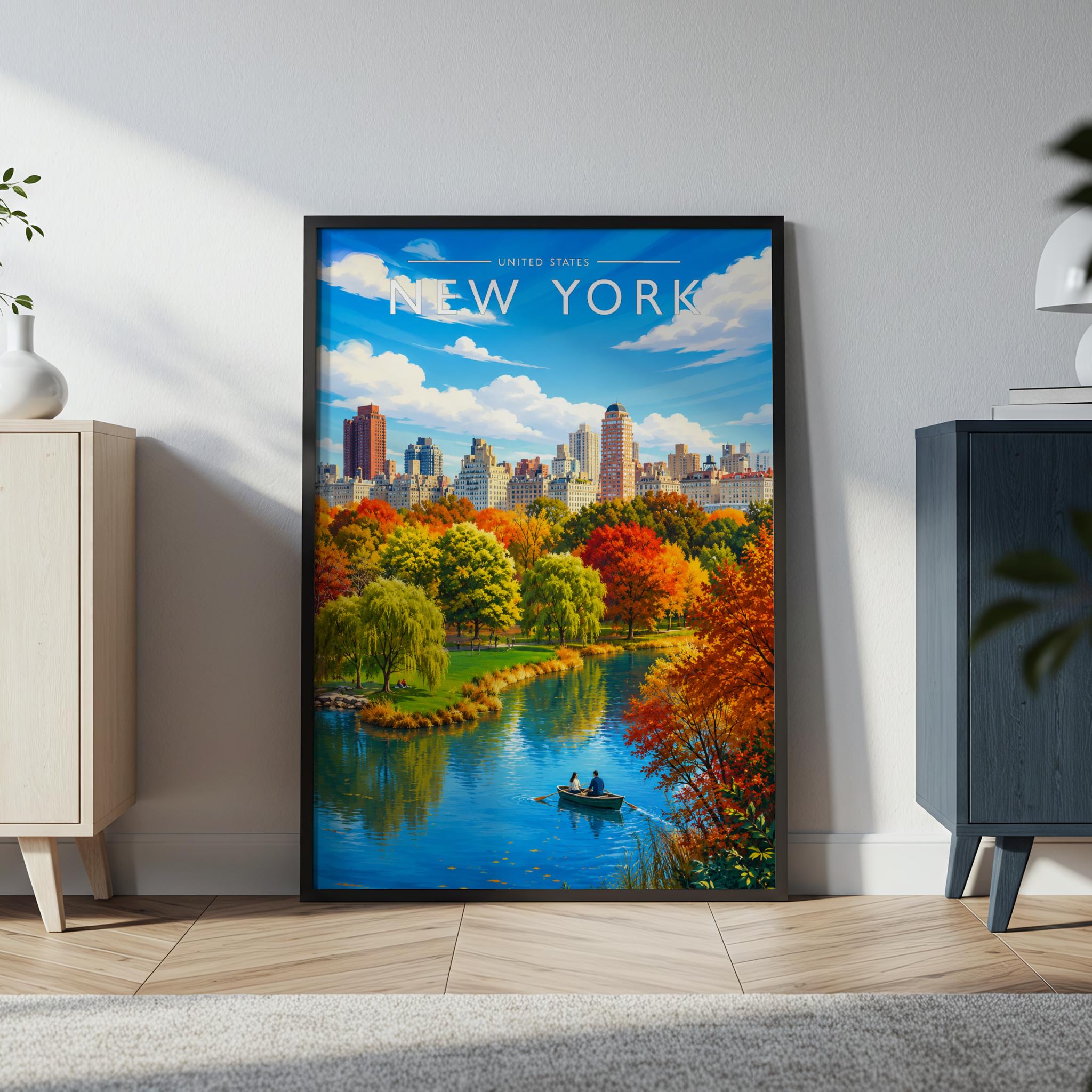 New York #5 Travel Poster in a black frame