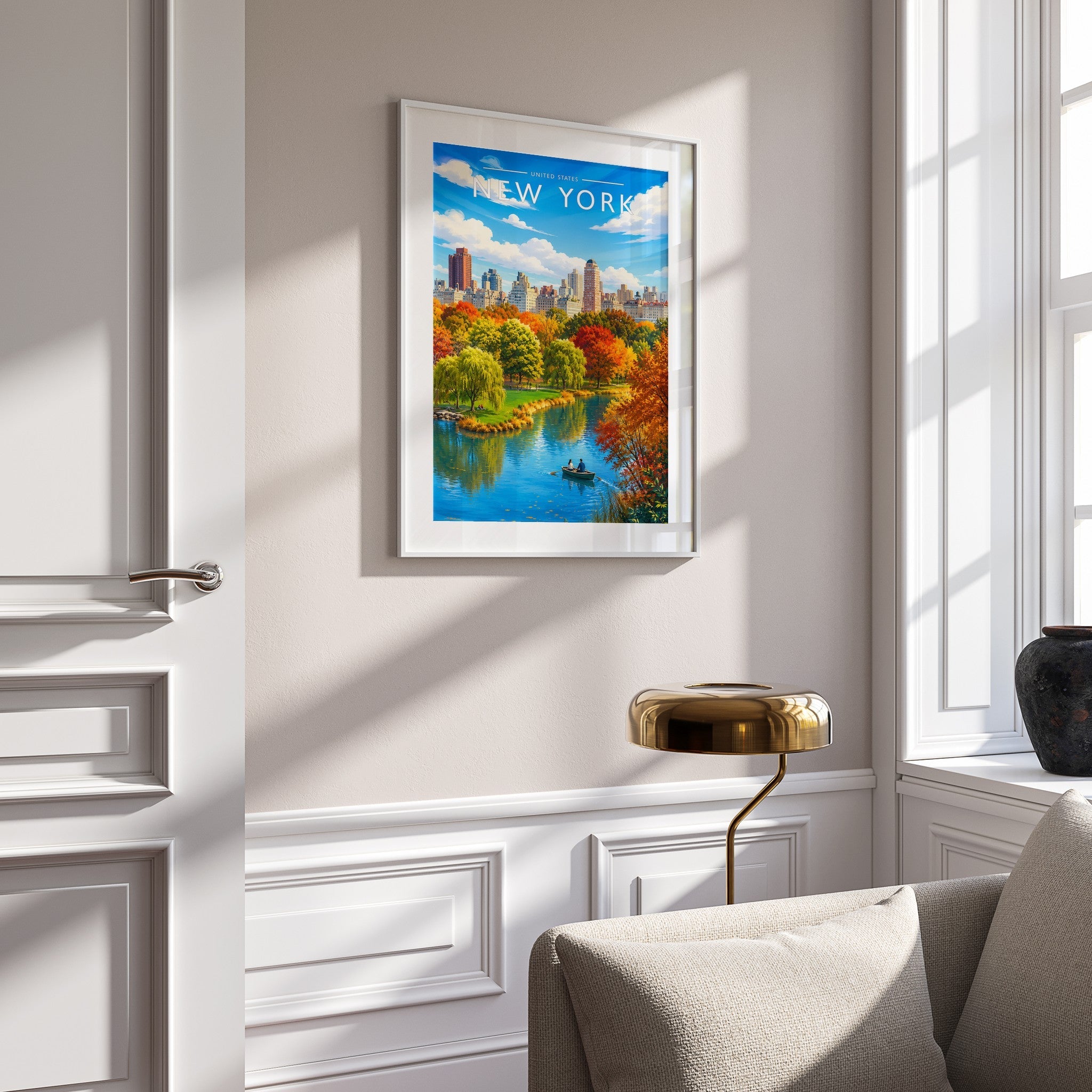 New York #5 Travel Poster mounted in a white frame