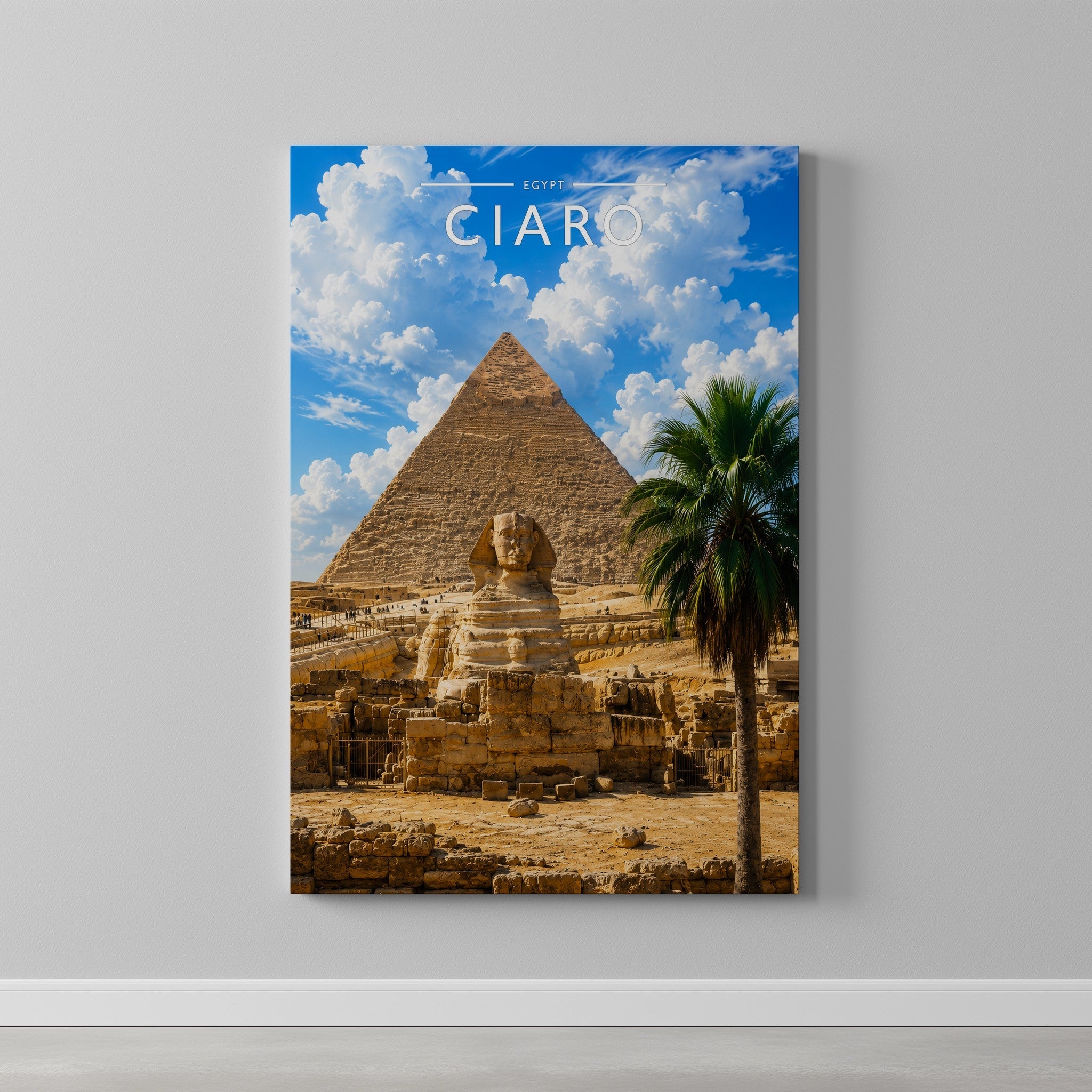 Cairo #2 Travel Poster as a gallery-wrapped canvas on a plain wall