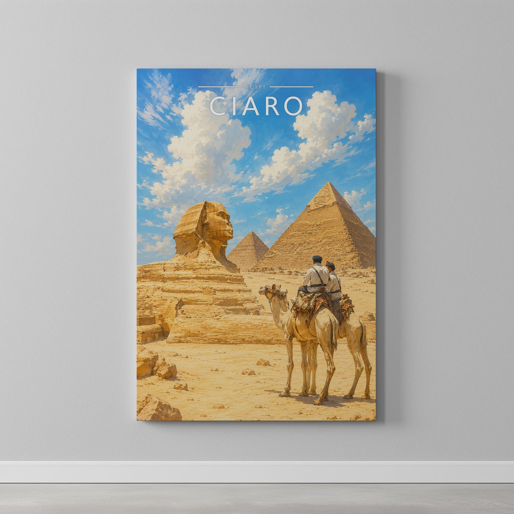 Cairo #3 Travel Poster as a gallery-wrapped canvas on a plain wall