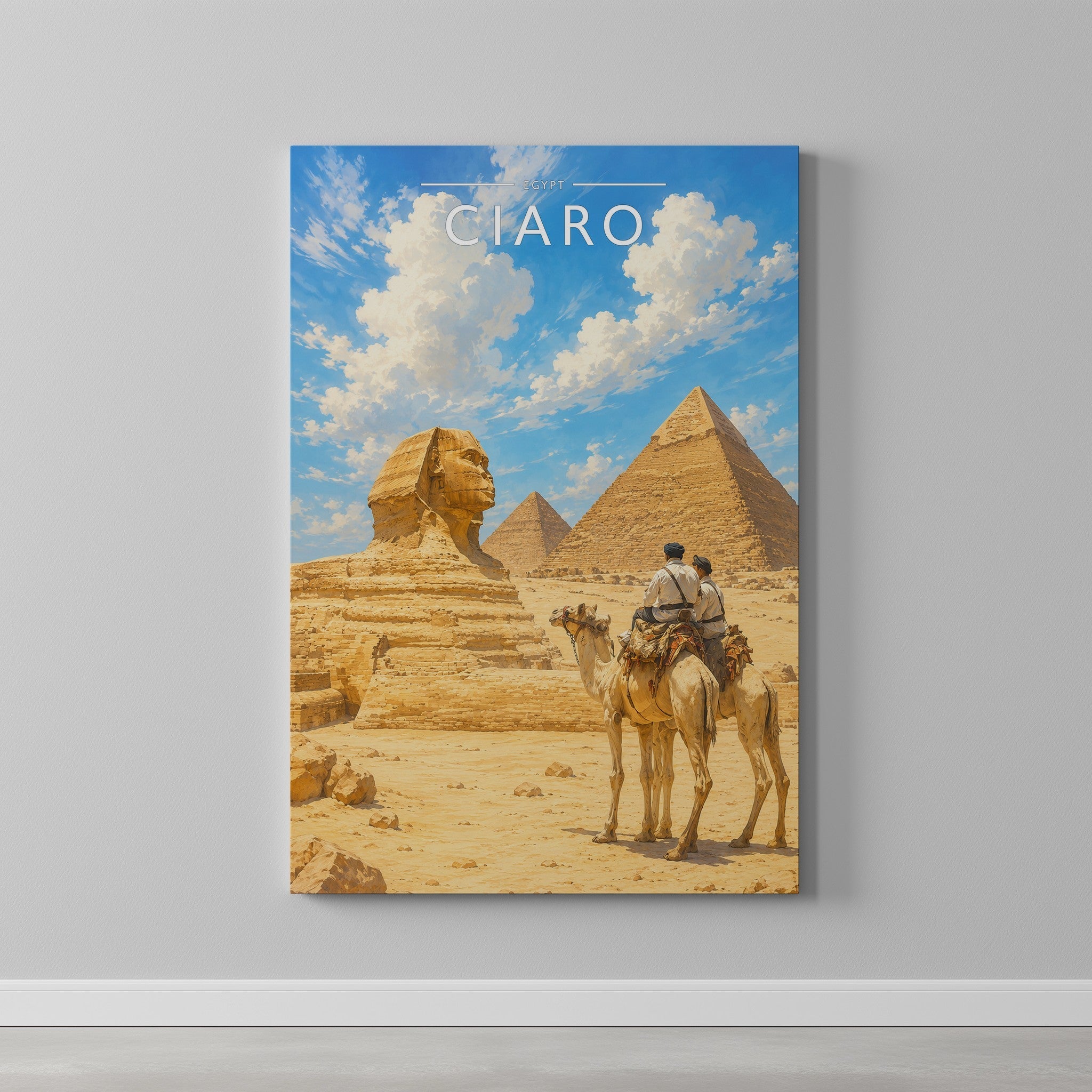 Cairo #3 Travel Poster as a gallery-wrapped canvas on a plain wall