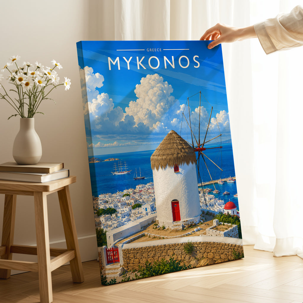 Mykonos #2 Travel Poster as a gallery-wrapped canvas