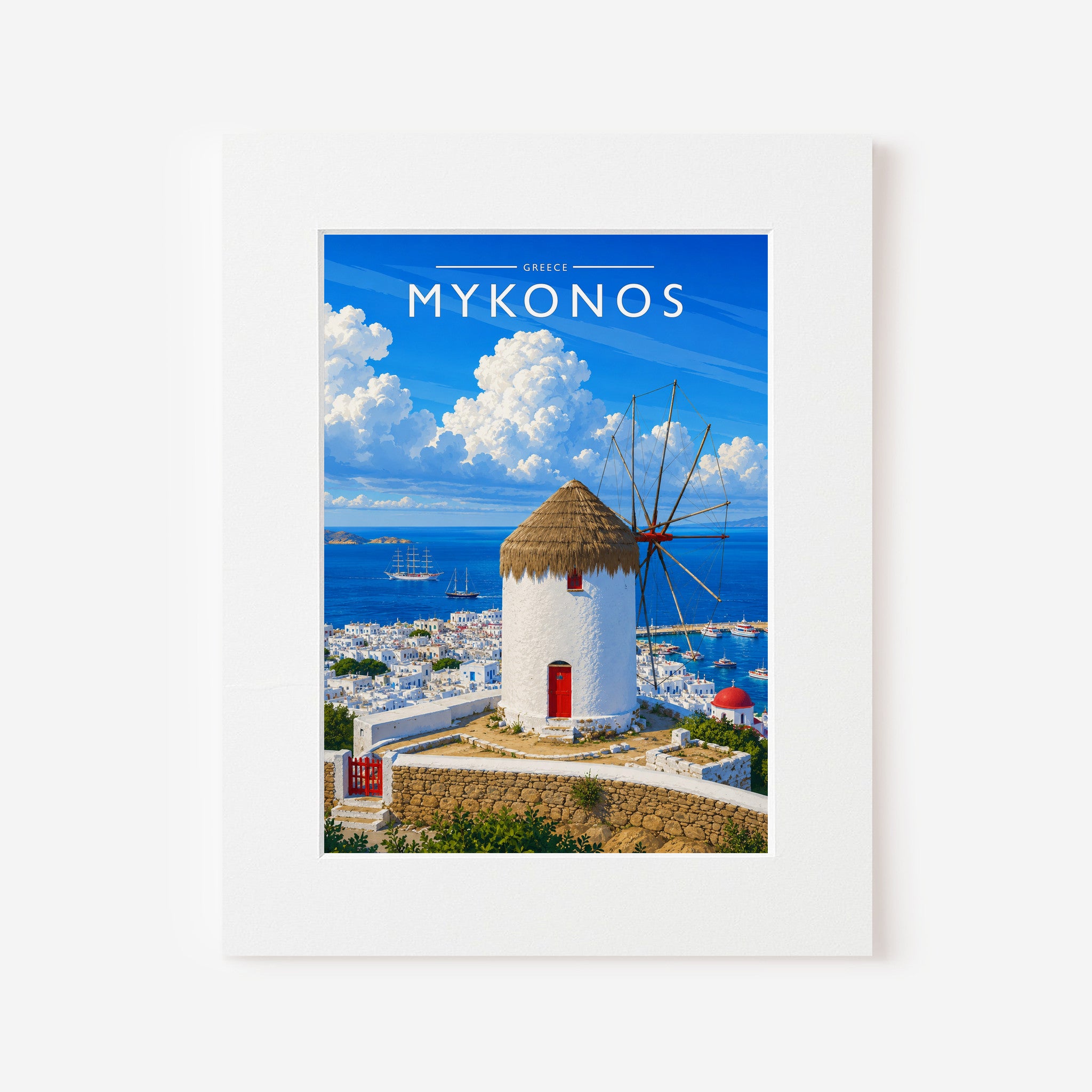 Mykonos #2 Travel Poster in a white mount