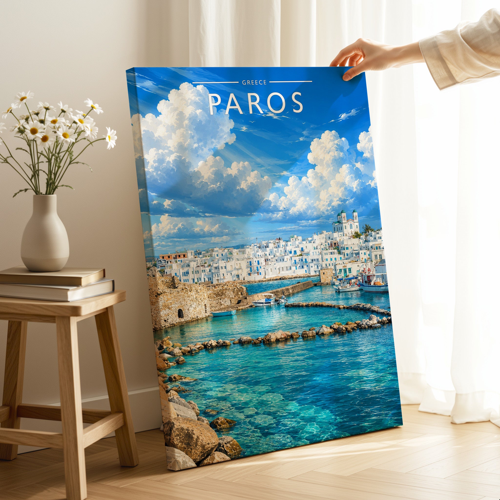 Paros #2 Travel Poster as a gallery-wrapped canvas