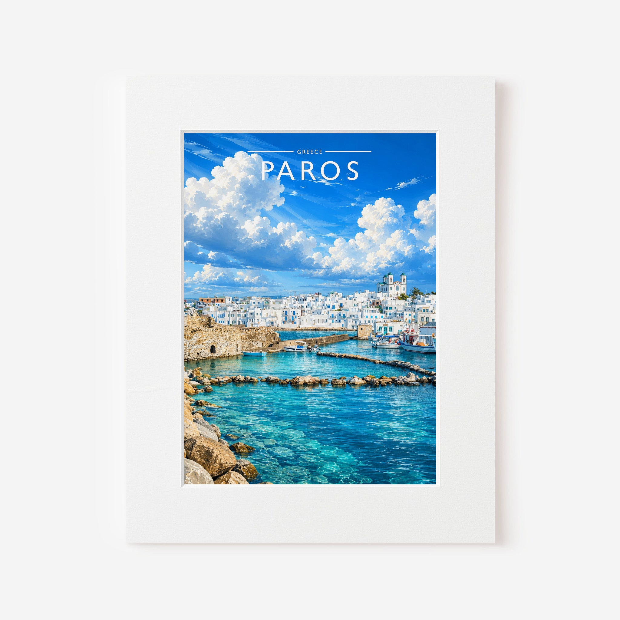 Paros #2 Travel Poster in a white mount
