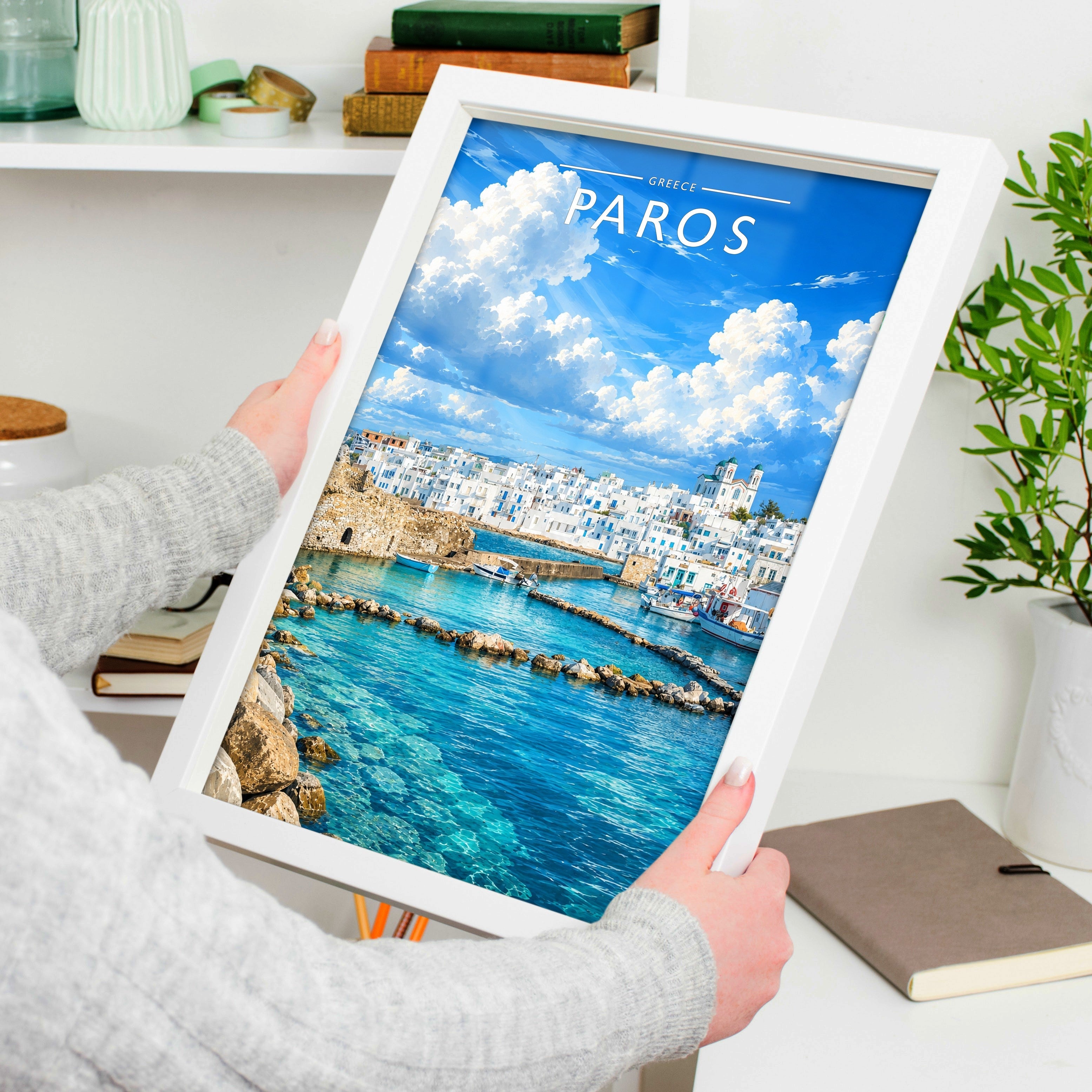 Paros #2 Travel Poster held in a white frame