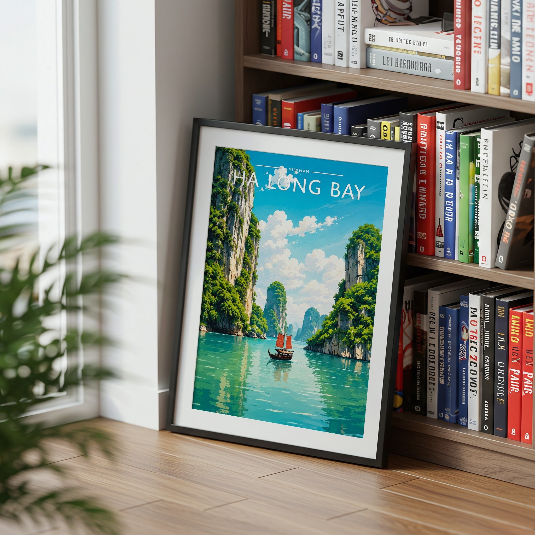Ha Long Bay Travel Poster mounted in a black frame