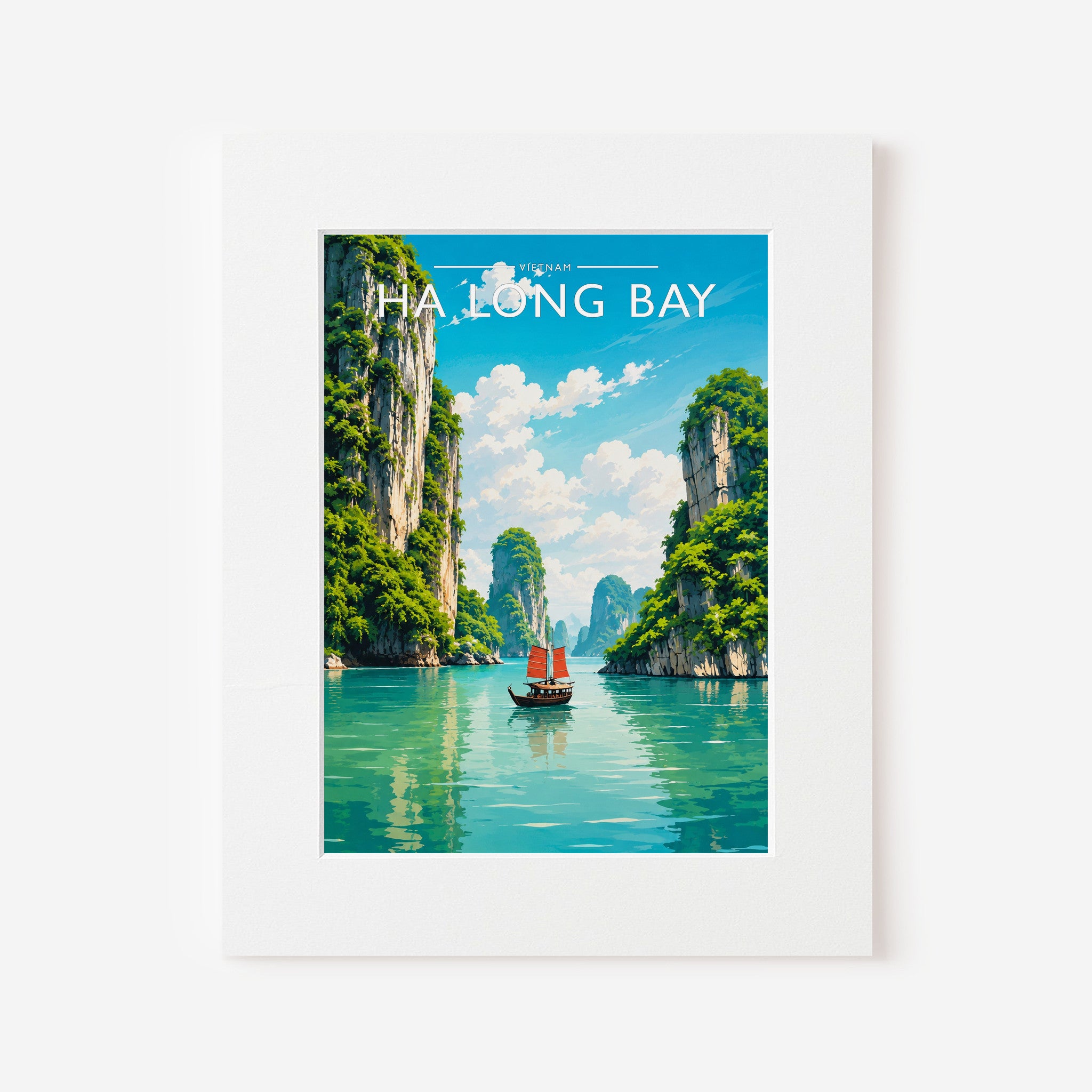Ha Long Bay Travel Poster in a white mount