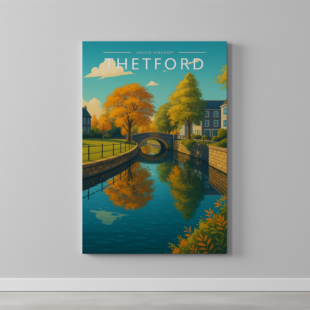 Thetford Travel Poster as a gallery-wrapped canvas on a plain wall
