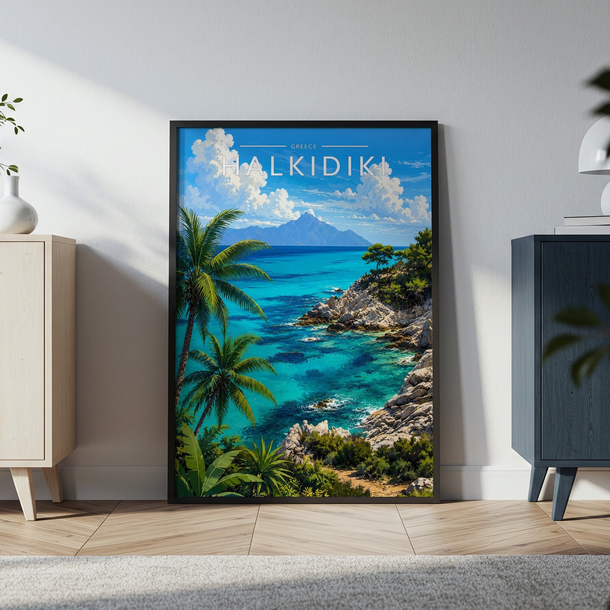 Halkidiki #2 Travel Poster in a black frame