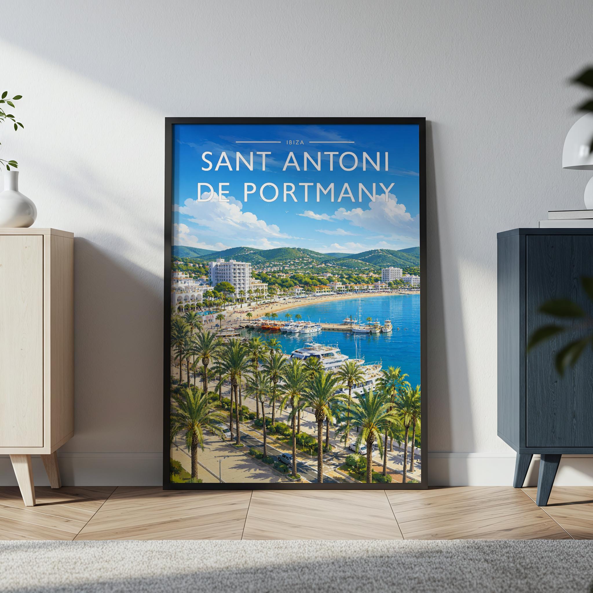 Sant Antoni de Portmany Travel Poster in a black frame