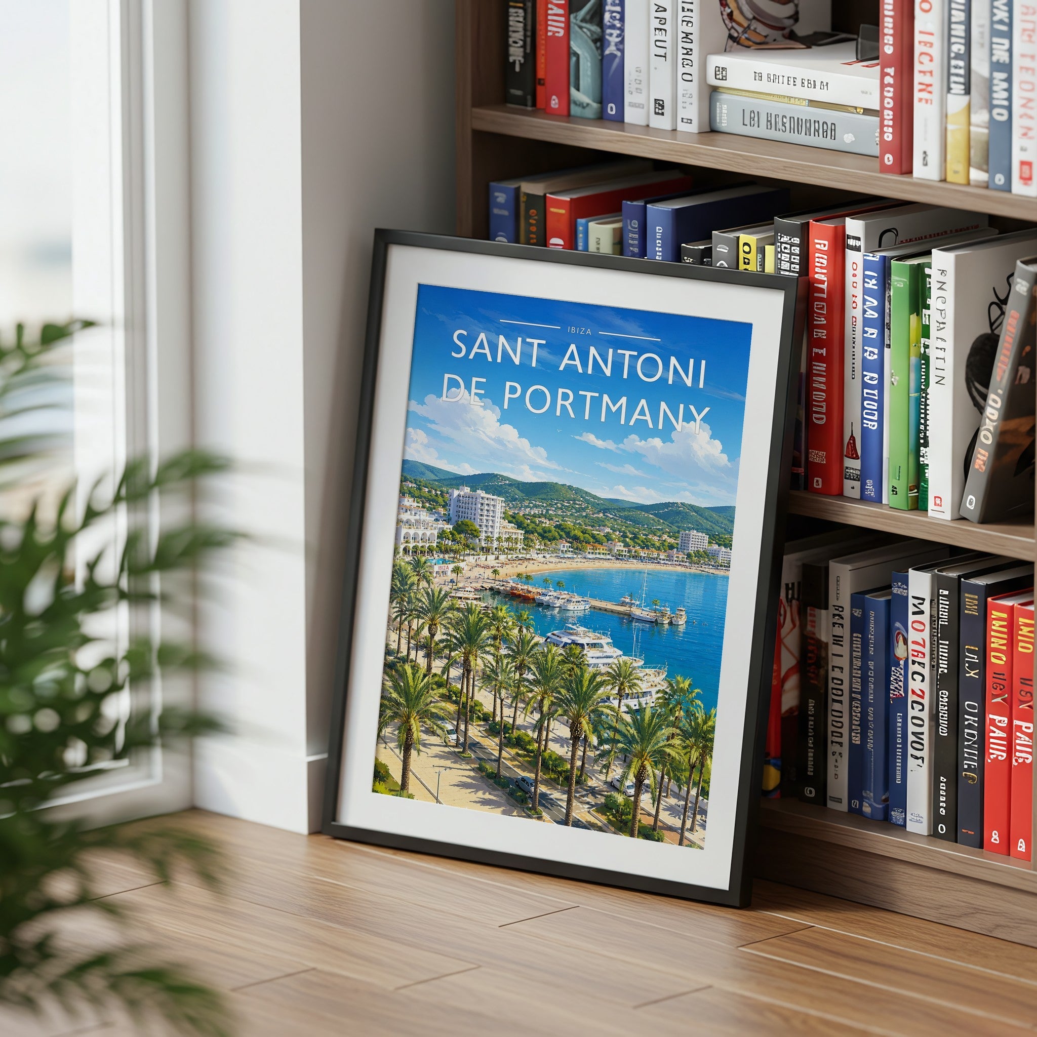 Sant Antoni de Portmany Travel Poster mounted in a black frame