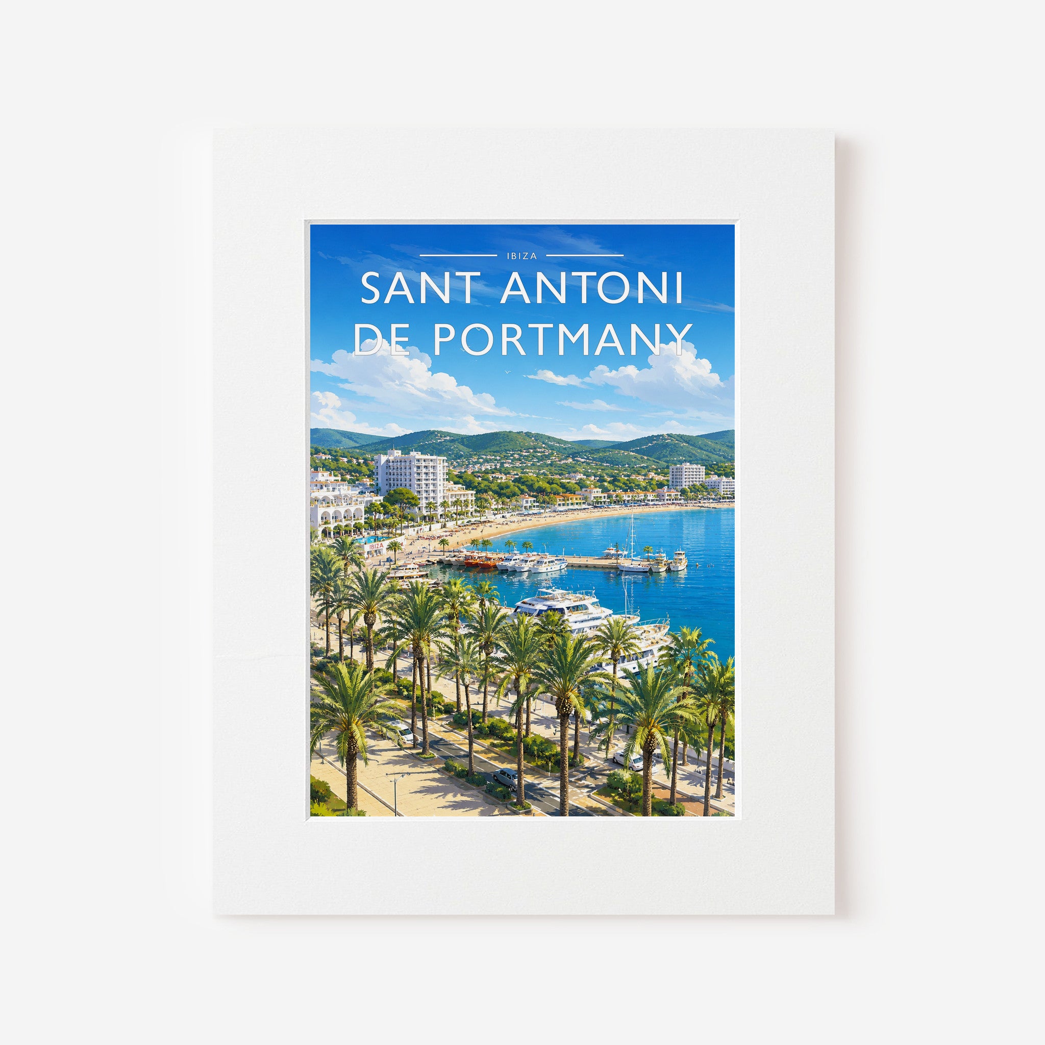 Sant Antoni de Portmany Travel Poster in a white mount