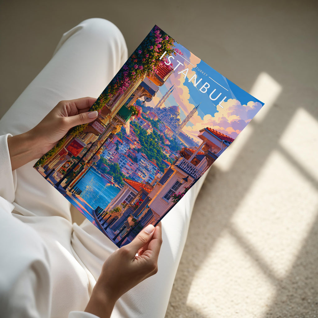 Istanbul Travel Poster - A4 print held in hand
