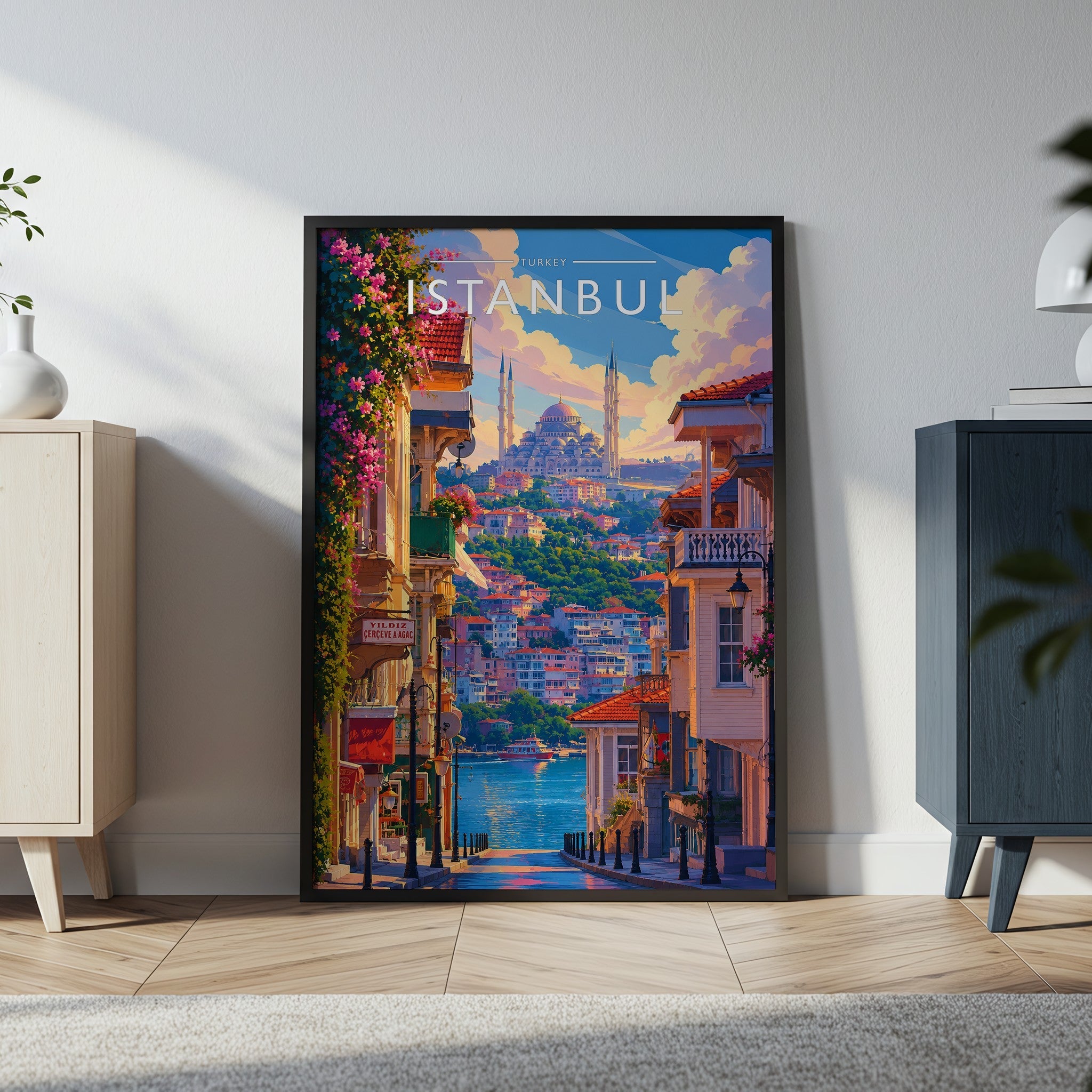 Istanbul Travel Poster in a black frame