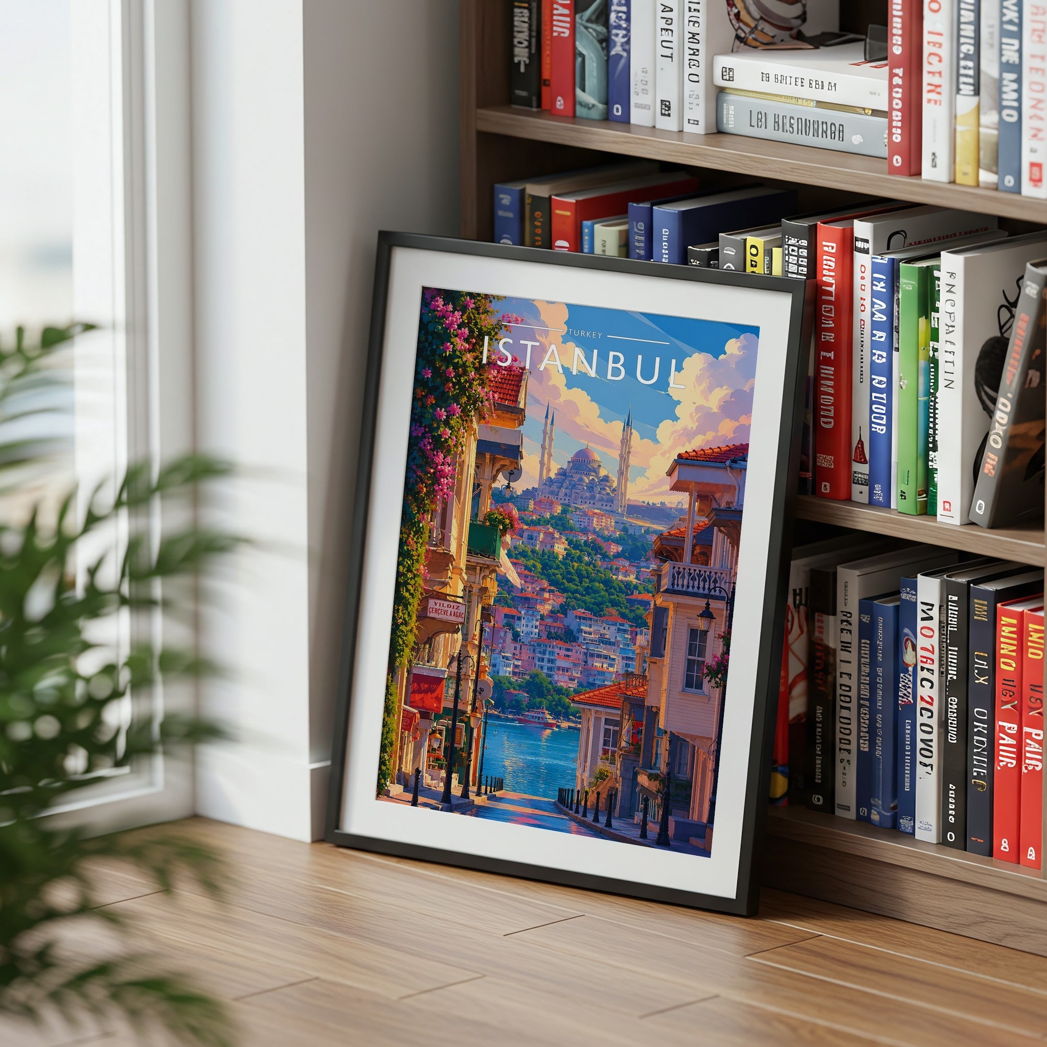 Istanbul Travel Poster mounted in a black frame