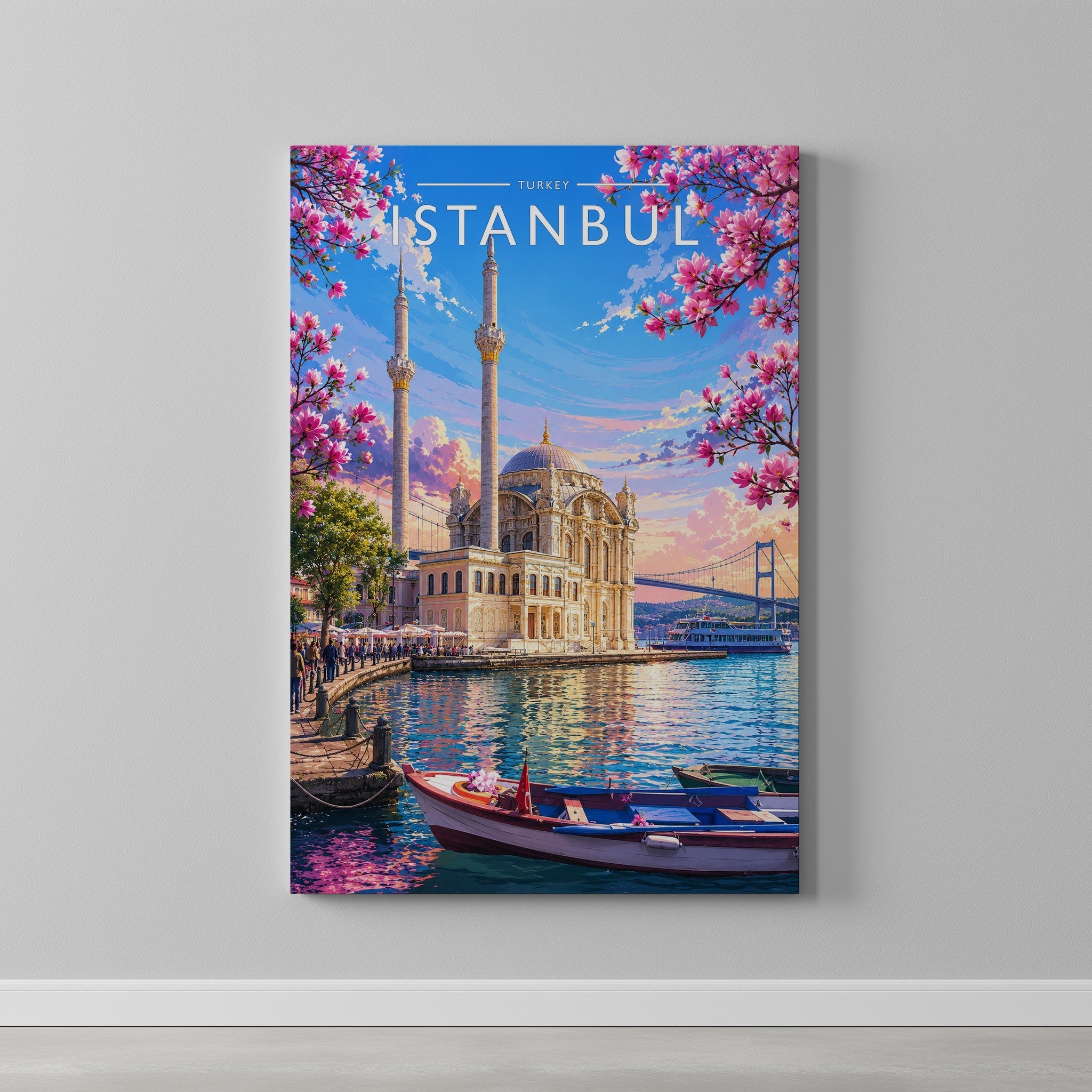 Istanbul #2 Travel Poster as a gallery-wrapped canvas on a plain wall