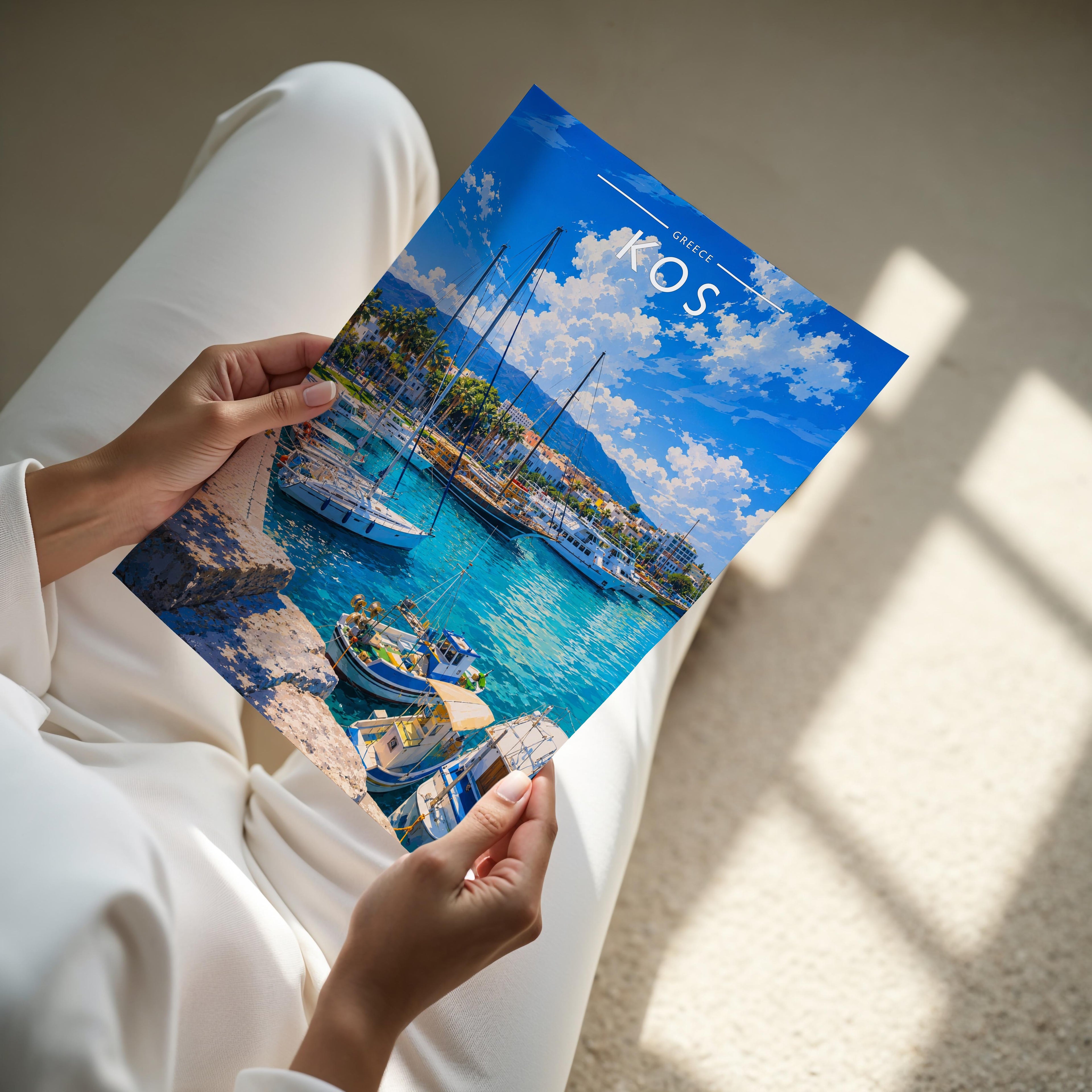 Kos #3 Travel Poster - A4 print held in hand