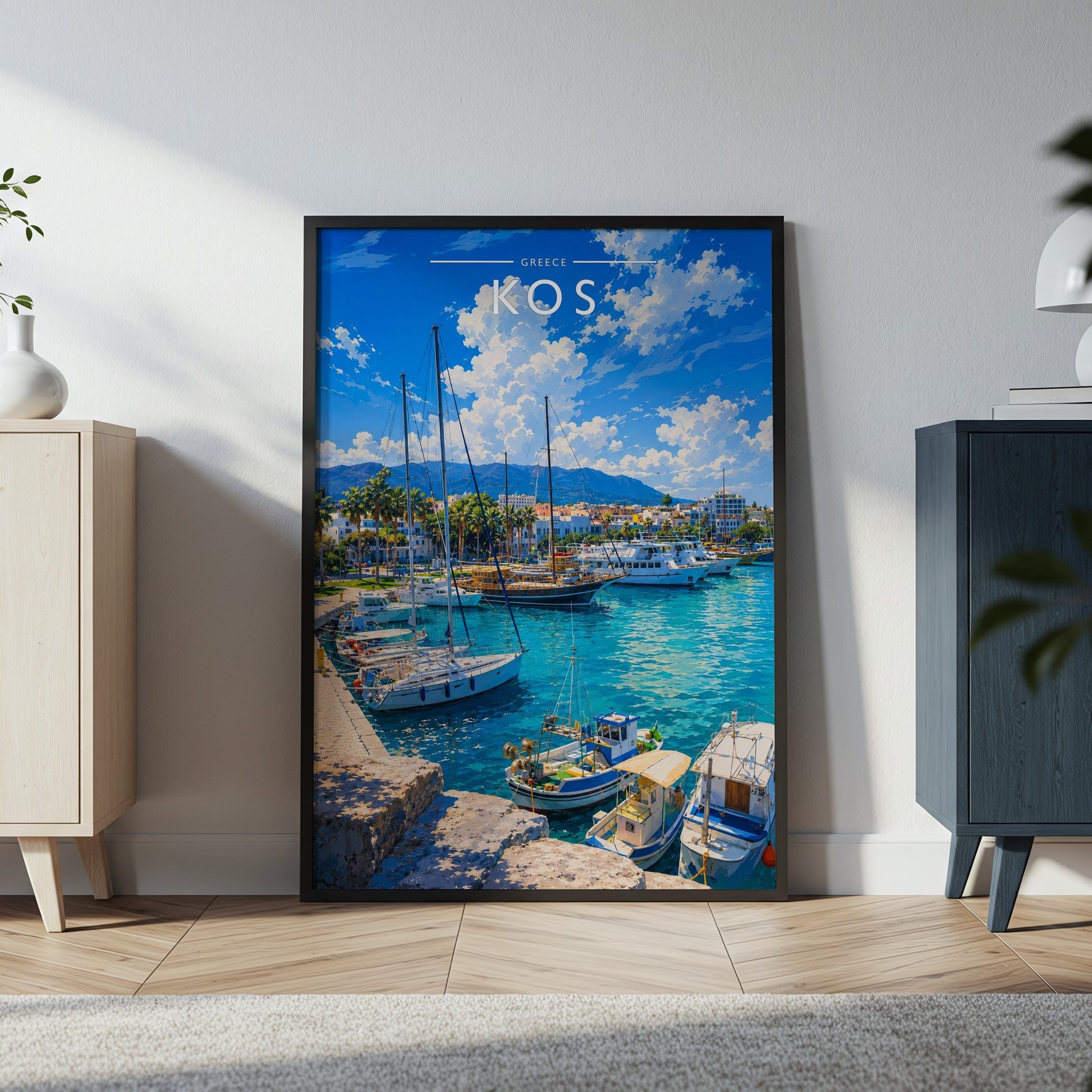 Kos #3 Travel Poster in a black frame
