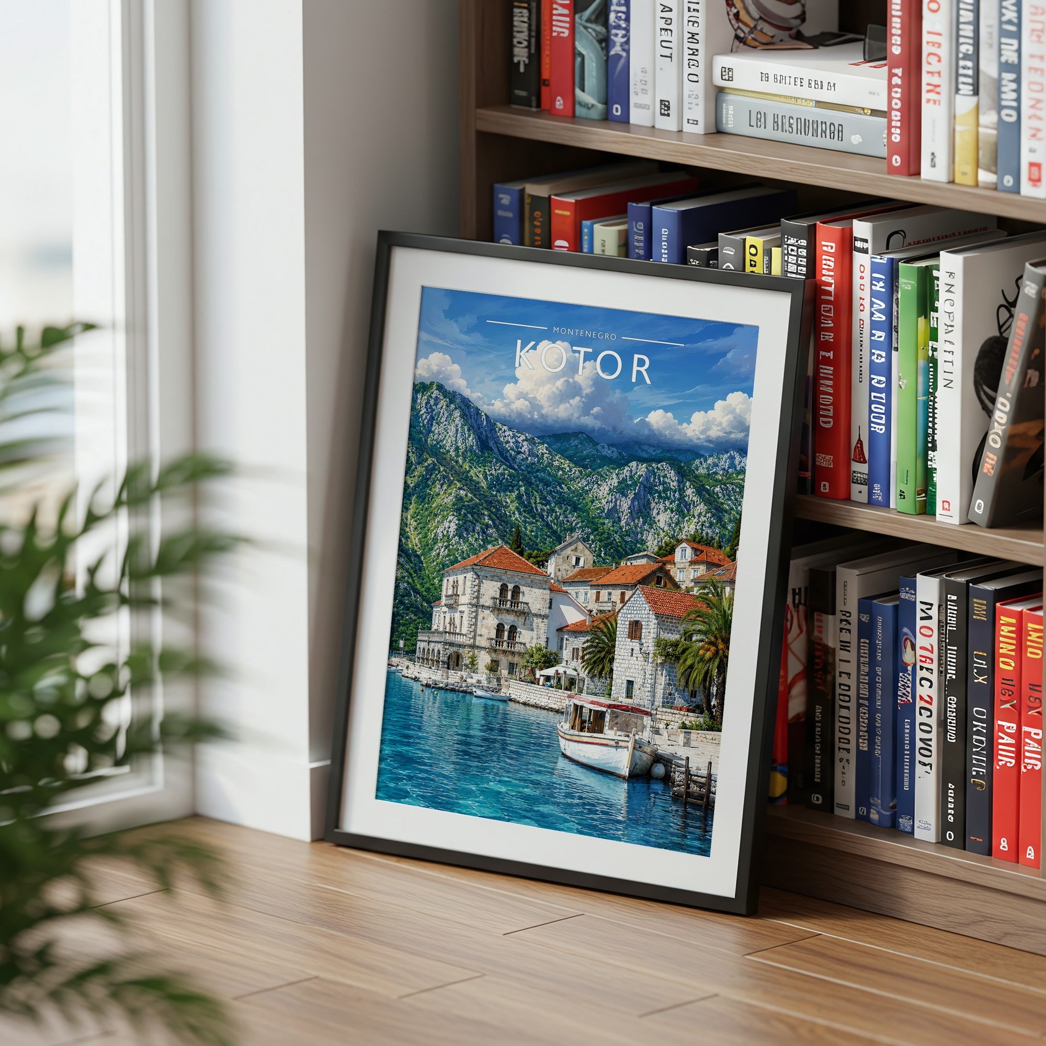 Kotor Travel Poster mounted in a black frame
