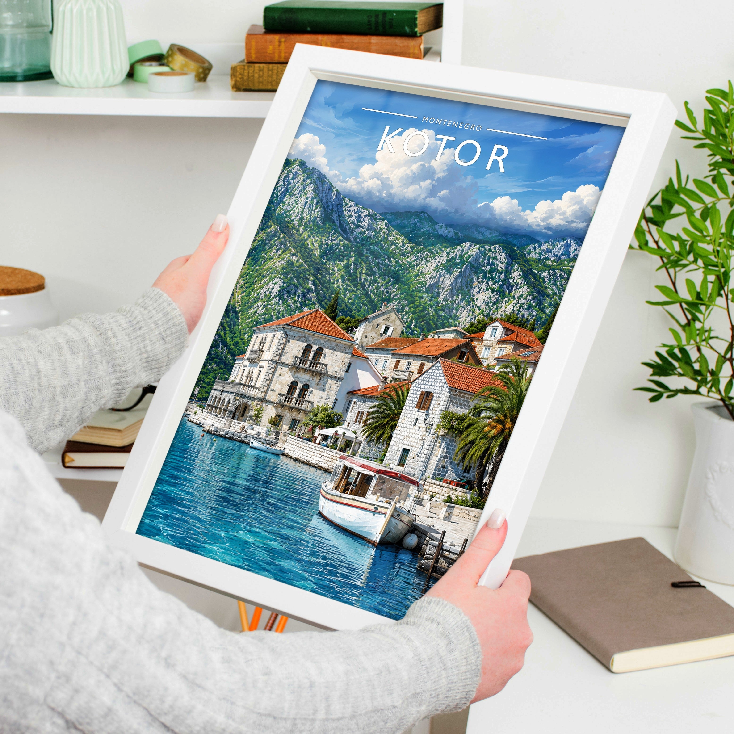 Kotor Travel Poster held in a white frame