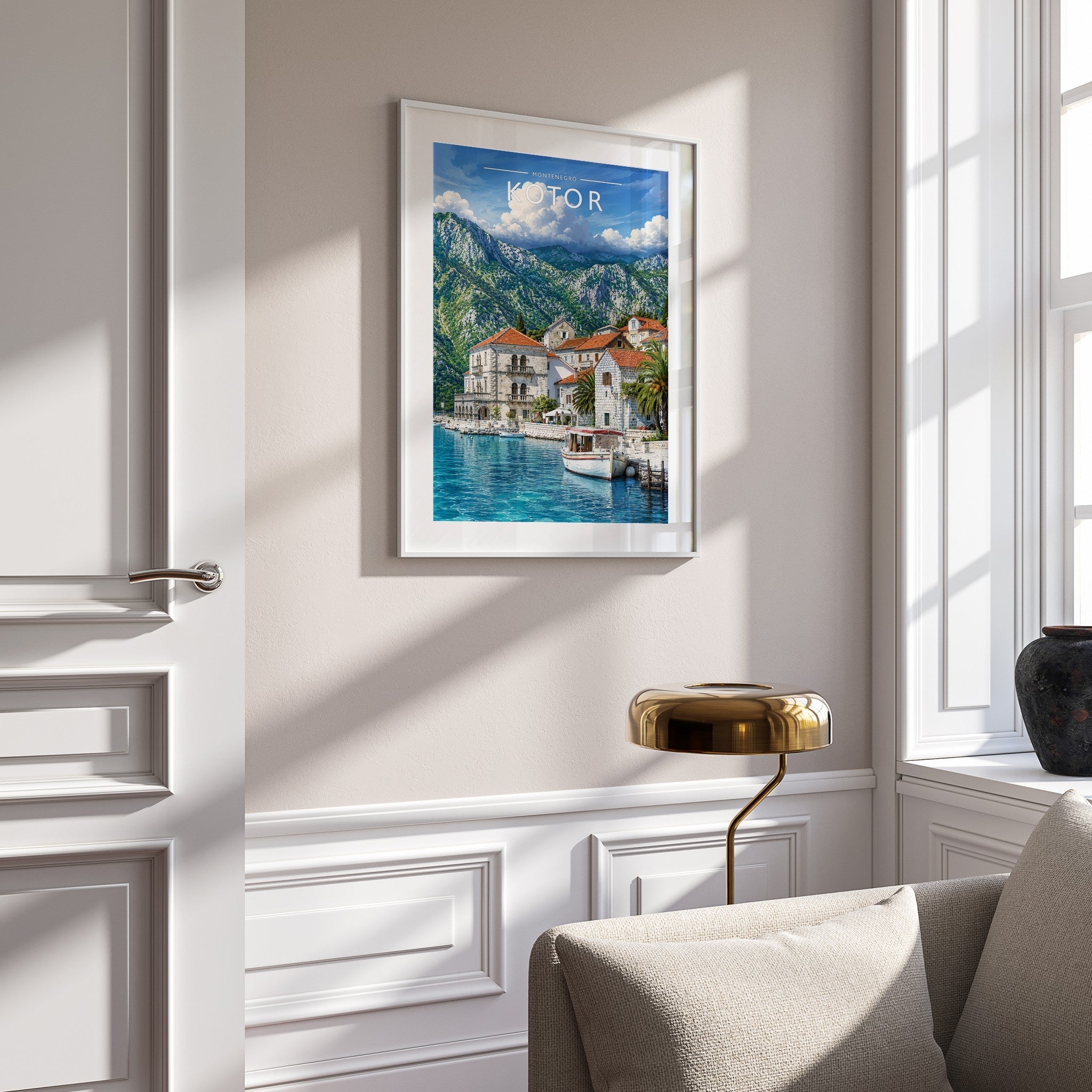 Kotor Travel Poster mounted in a white frame