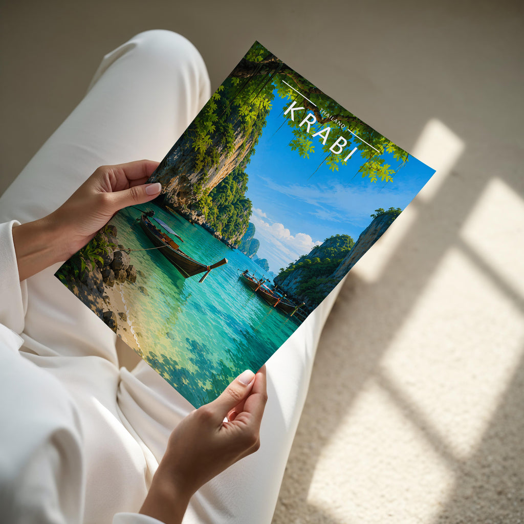 Krabi #2 Travel Poster - A4 print held in hand