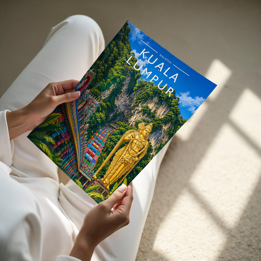 Kuala Lumpur Travel Poster - A4 print held in hand