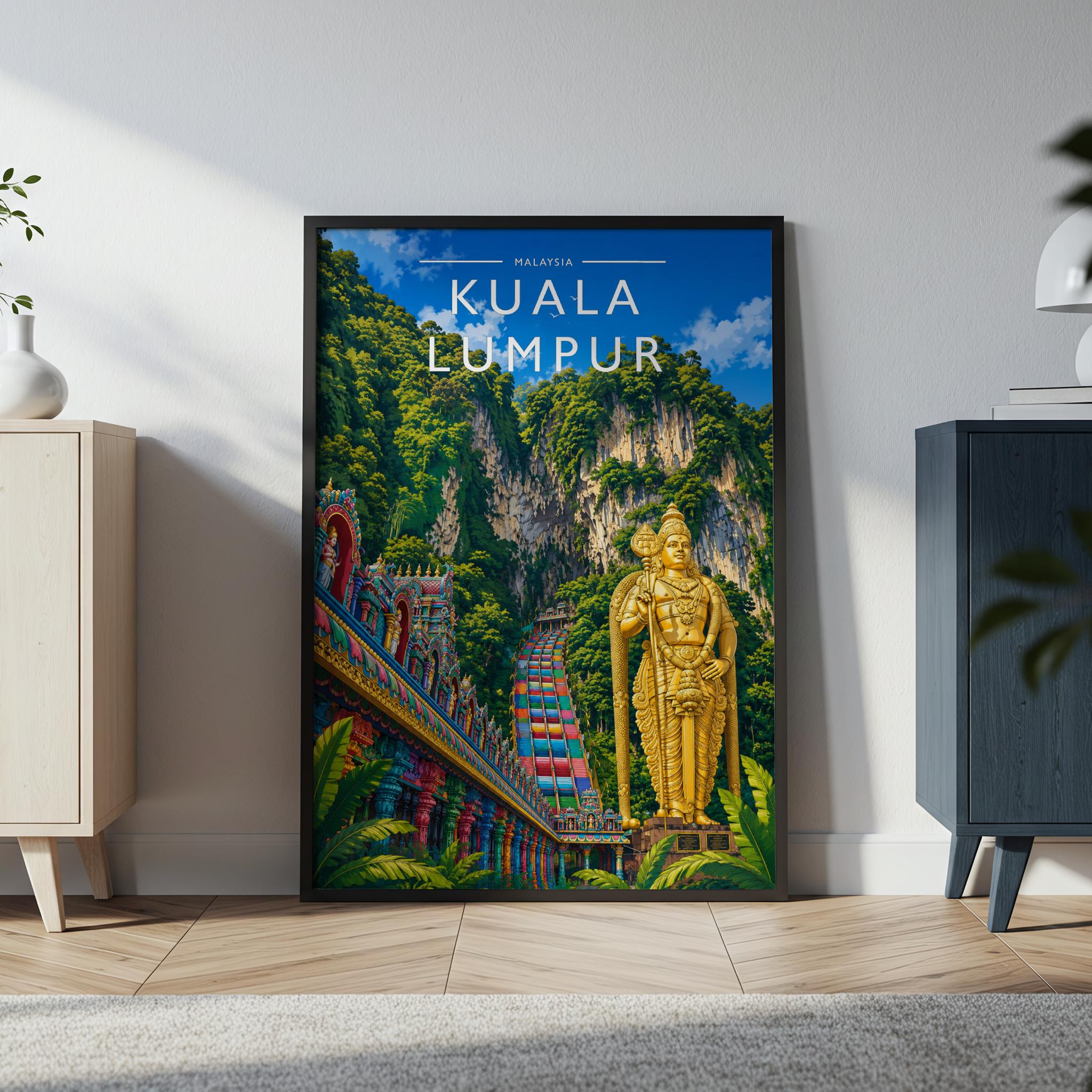 Kuala Lumpur Travel Poster in a black frame