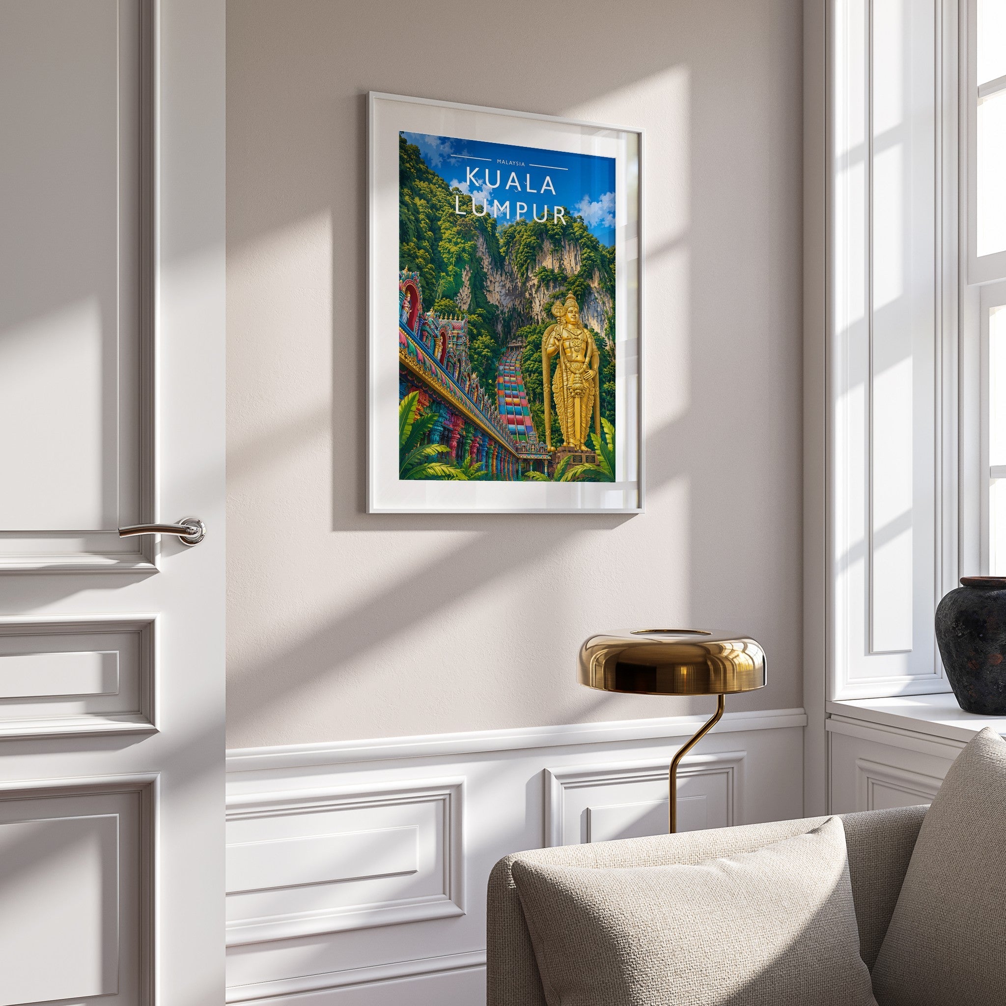 Kuala Lumpur Travel Poster mounted in a white frame