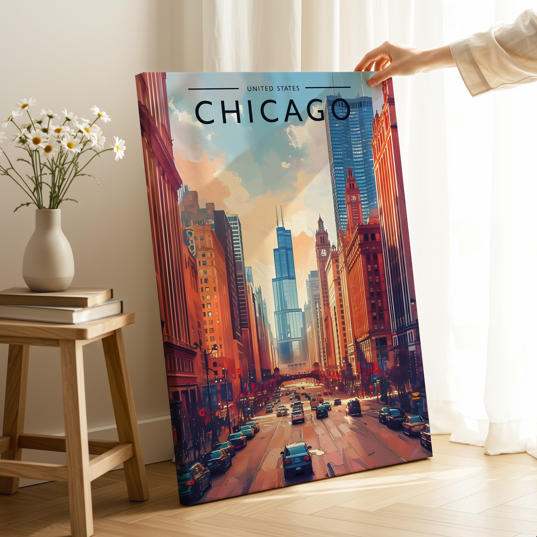 Chicago Travel Poster as a gallery-wrapped canvas