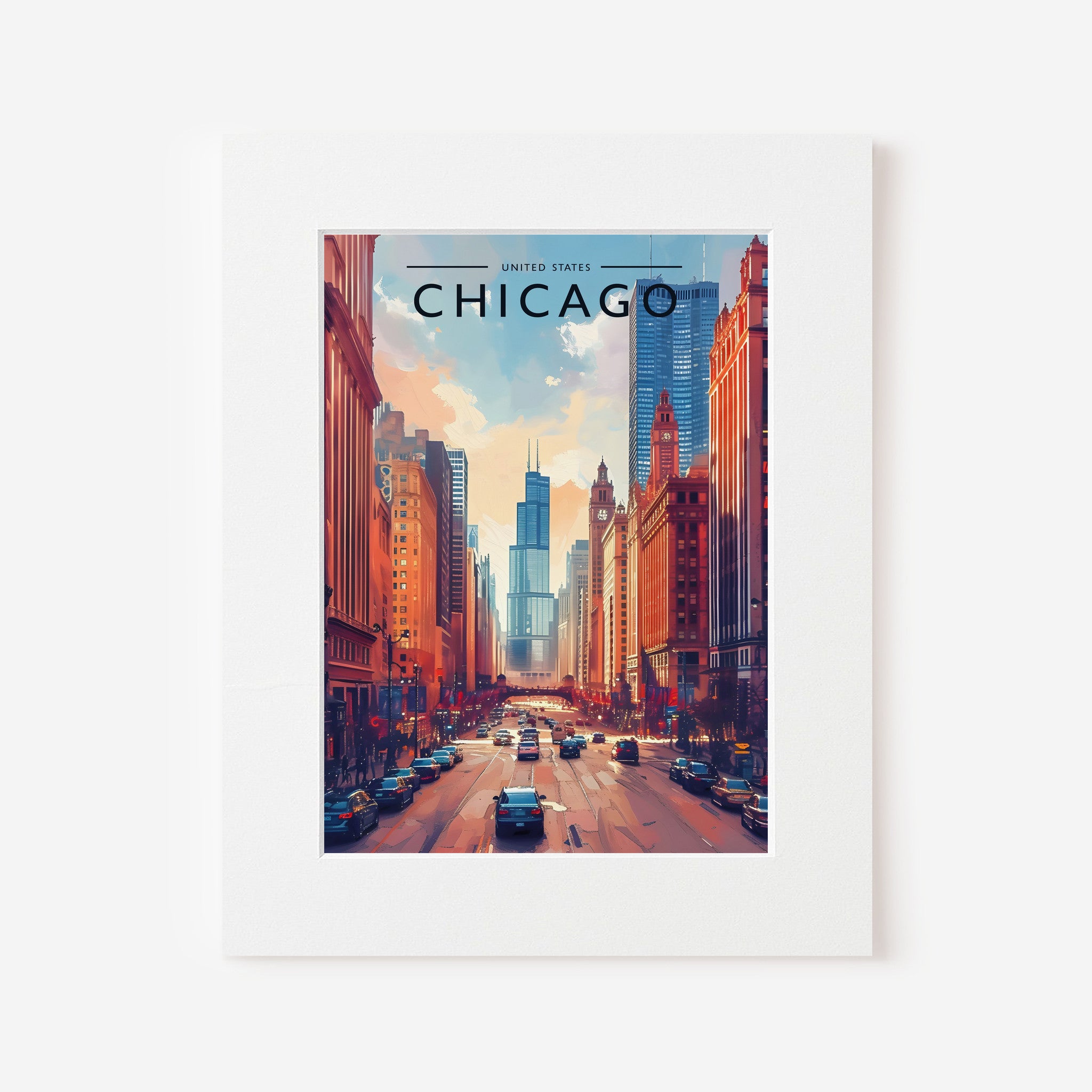 Chicago Travel Poster in a white mount