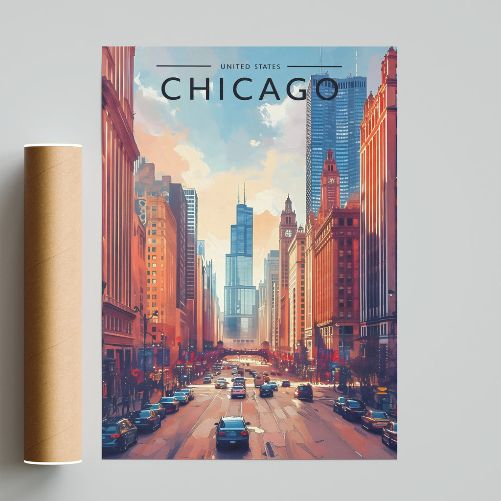 Chicago Travel Poster - fine art print with shipping tube