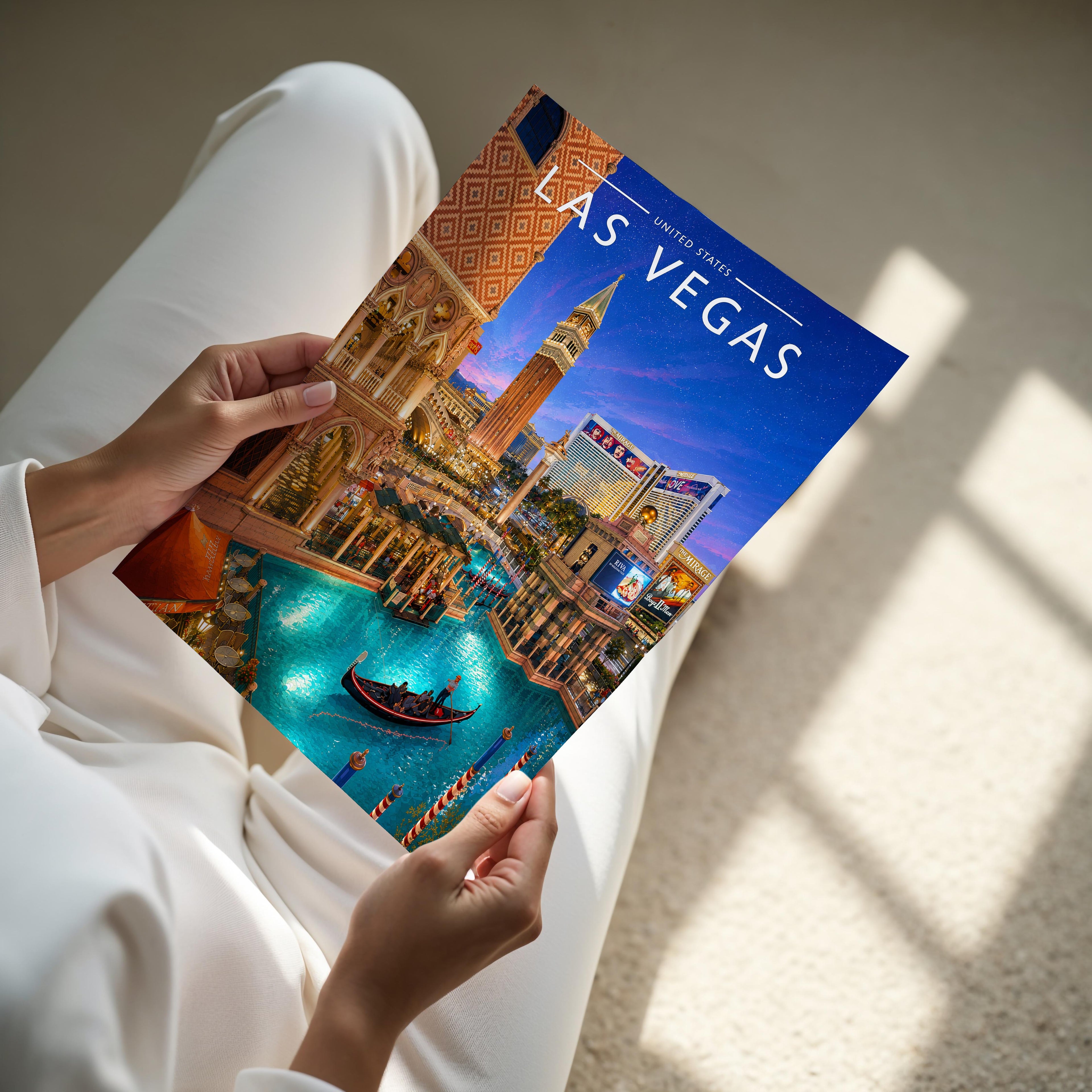 Las Vegas Travel Poster - A4 print held in hand