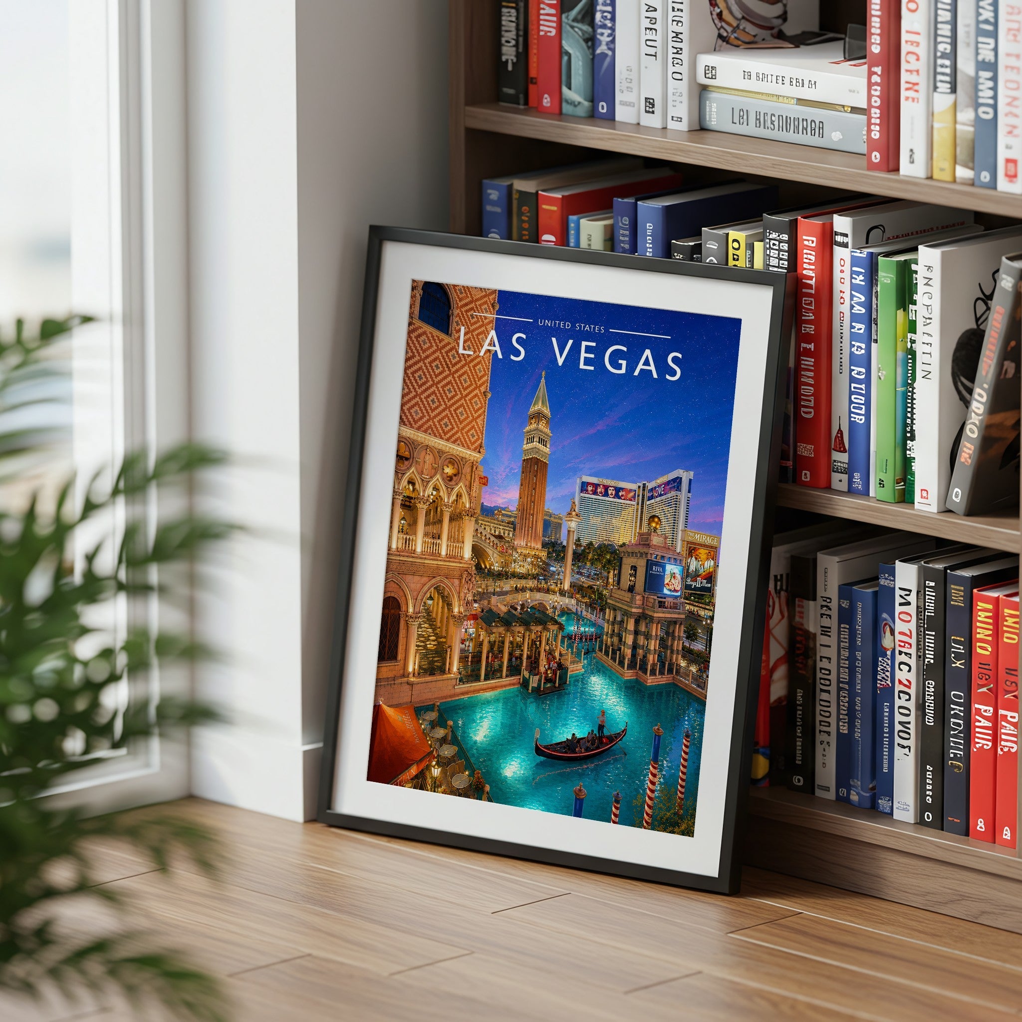 Las Vegas Travel Poster mounted in a black frame