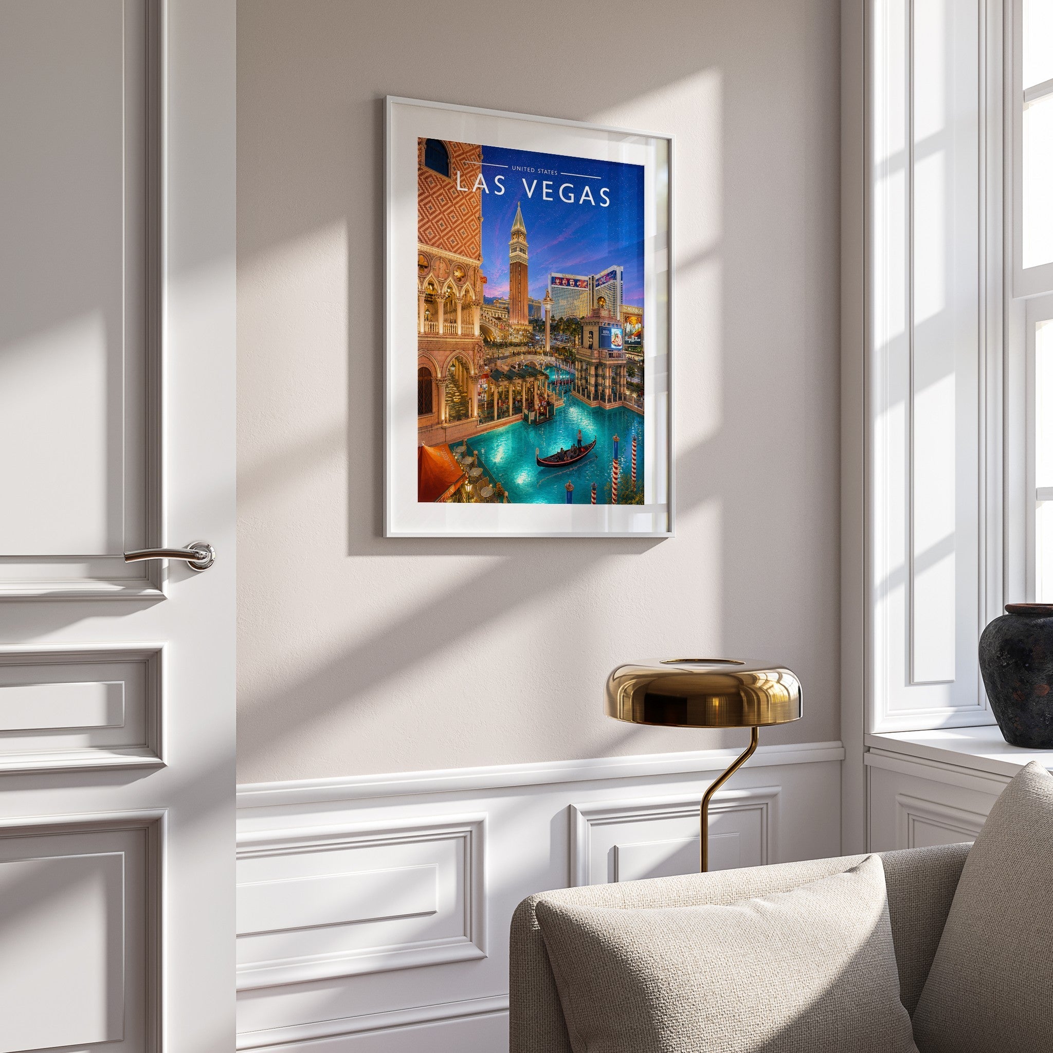 Las Vegas Travel Poster mounted in a white frame