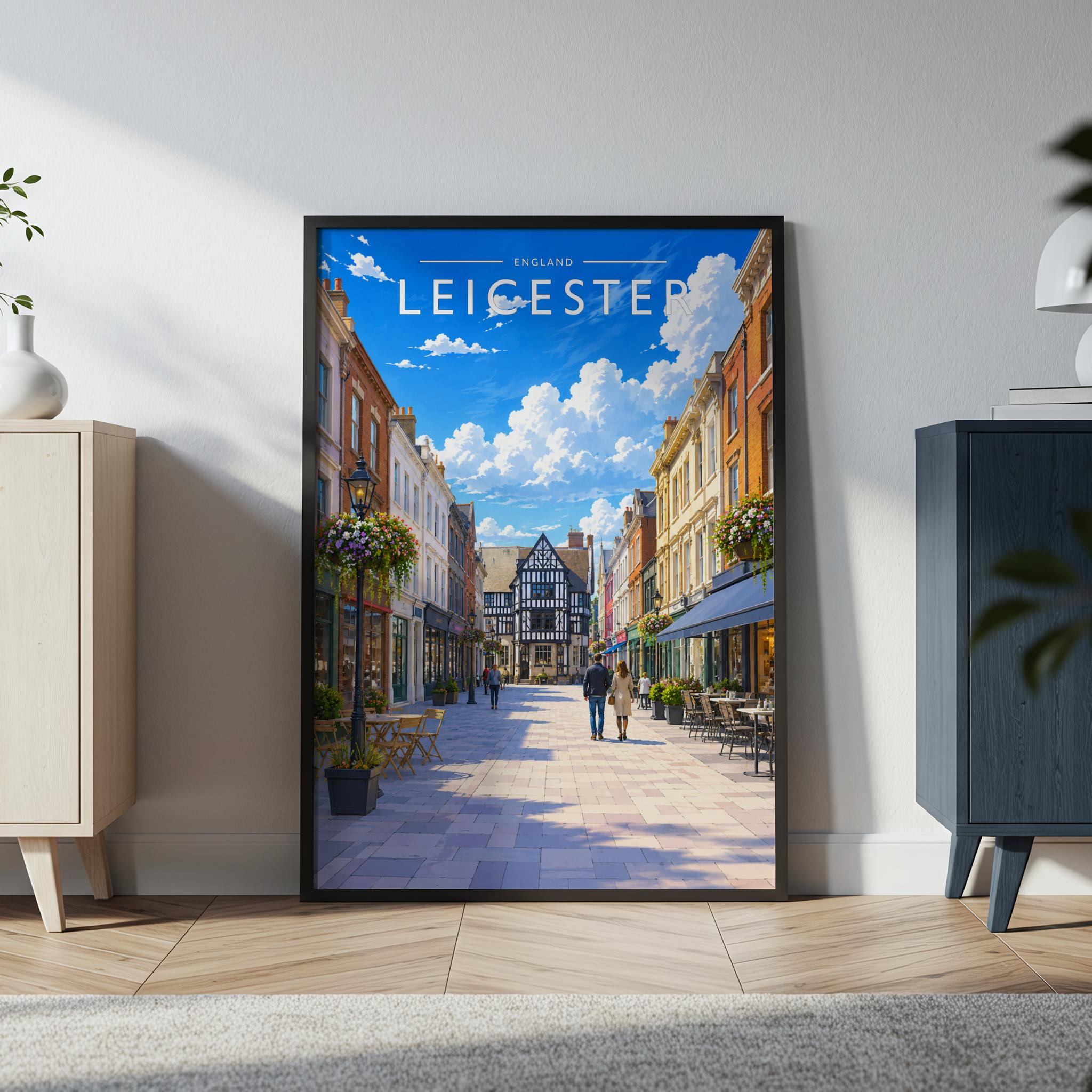 Leicester #2 Travel Poster in a black frame