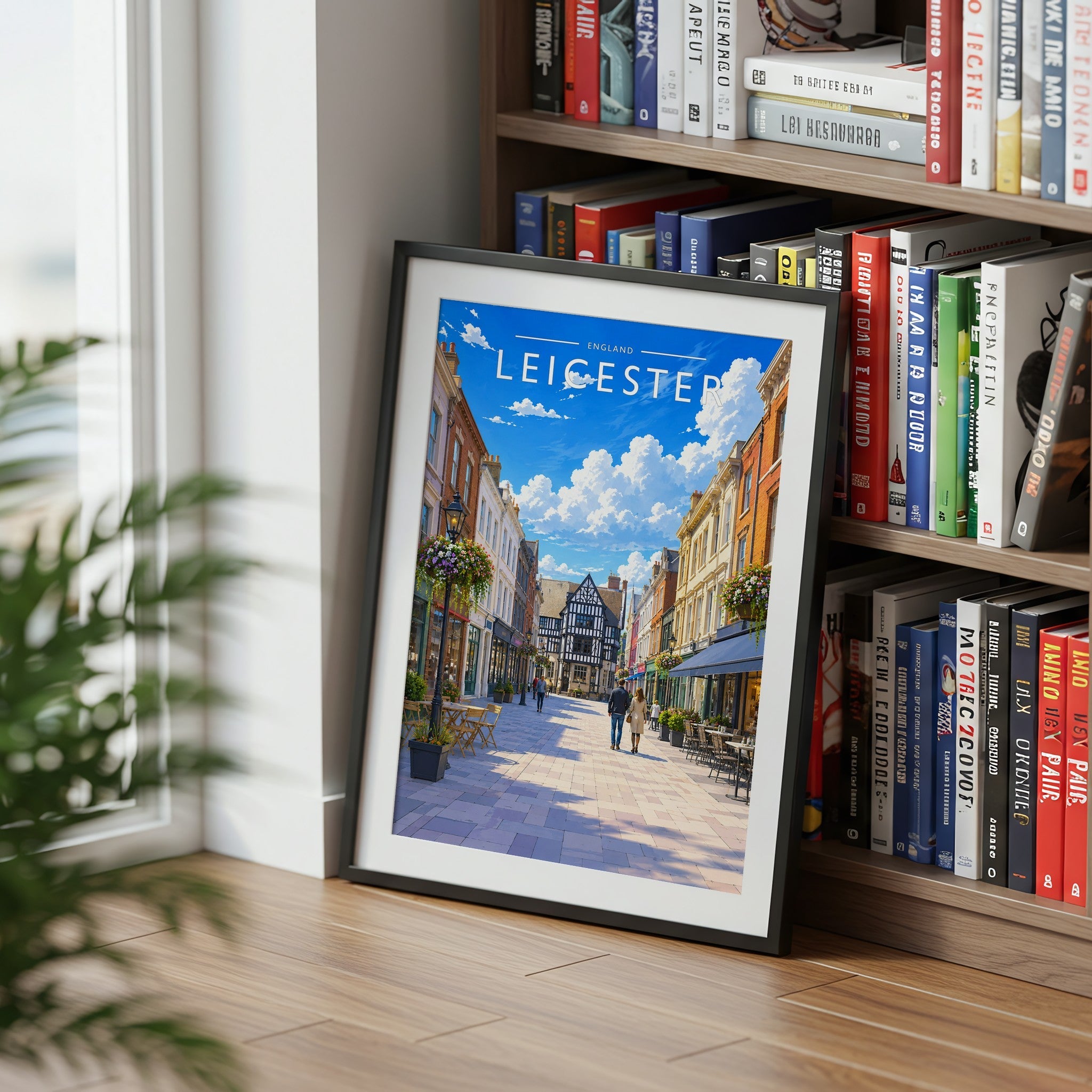 Leicester #2 Travel Poster mounted in a black frame