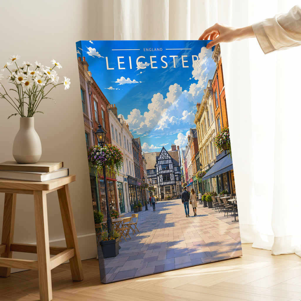 Leicester #2 Travel Poster as a gallery-wrapped canvas
