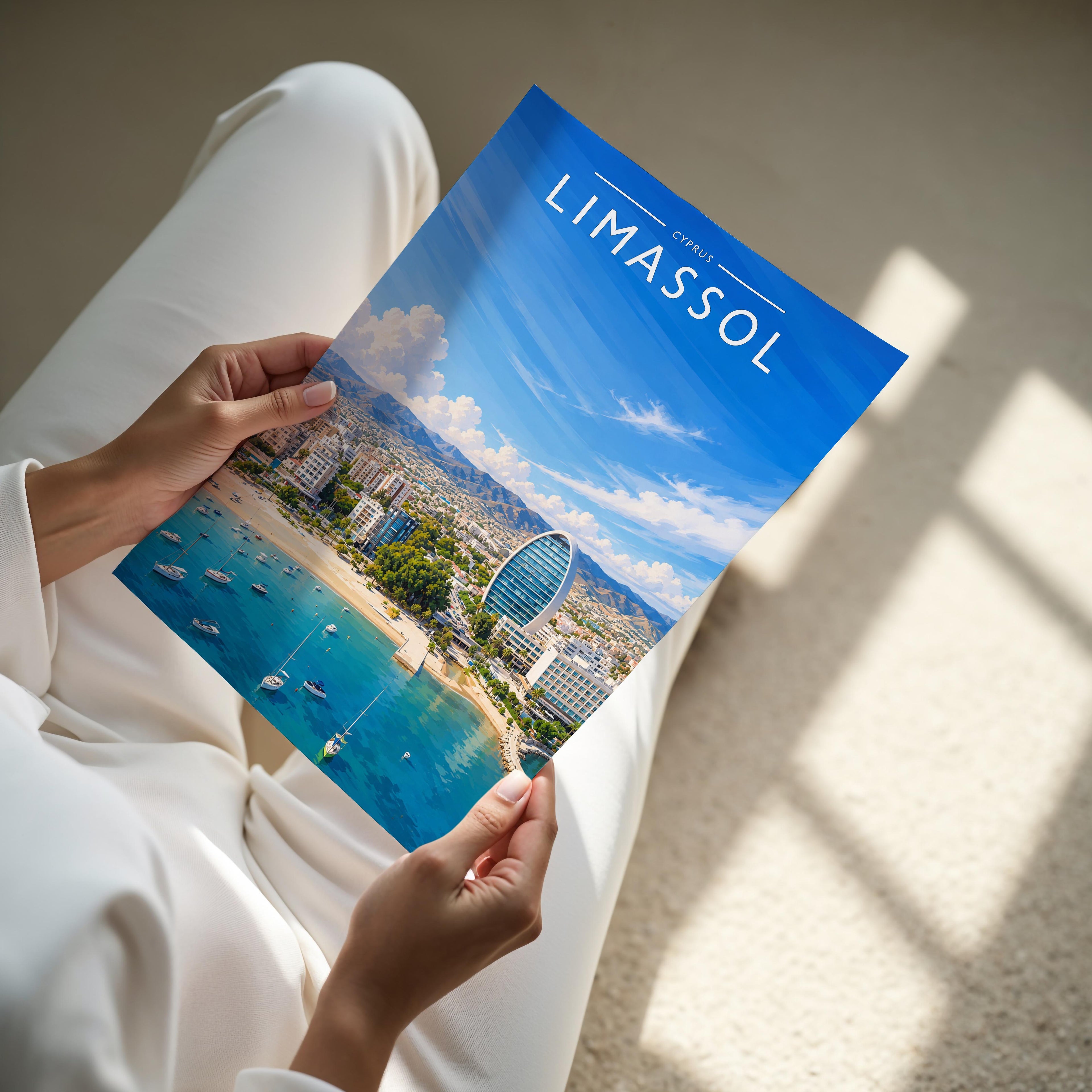 Limassol Travel Poster - A4 print held in hand