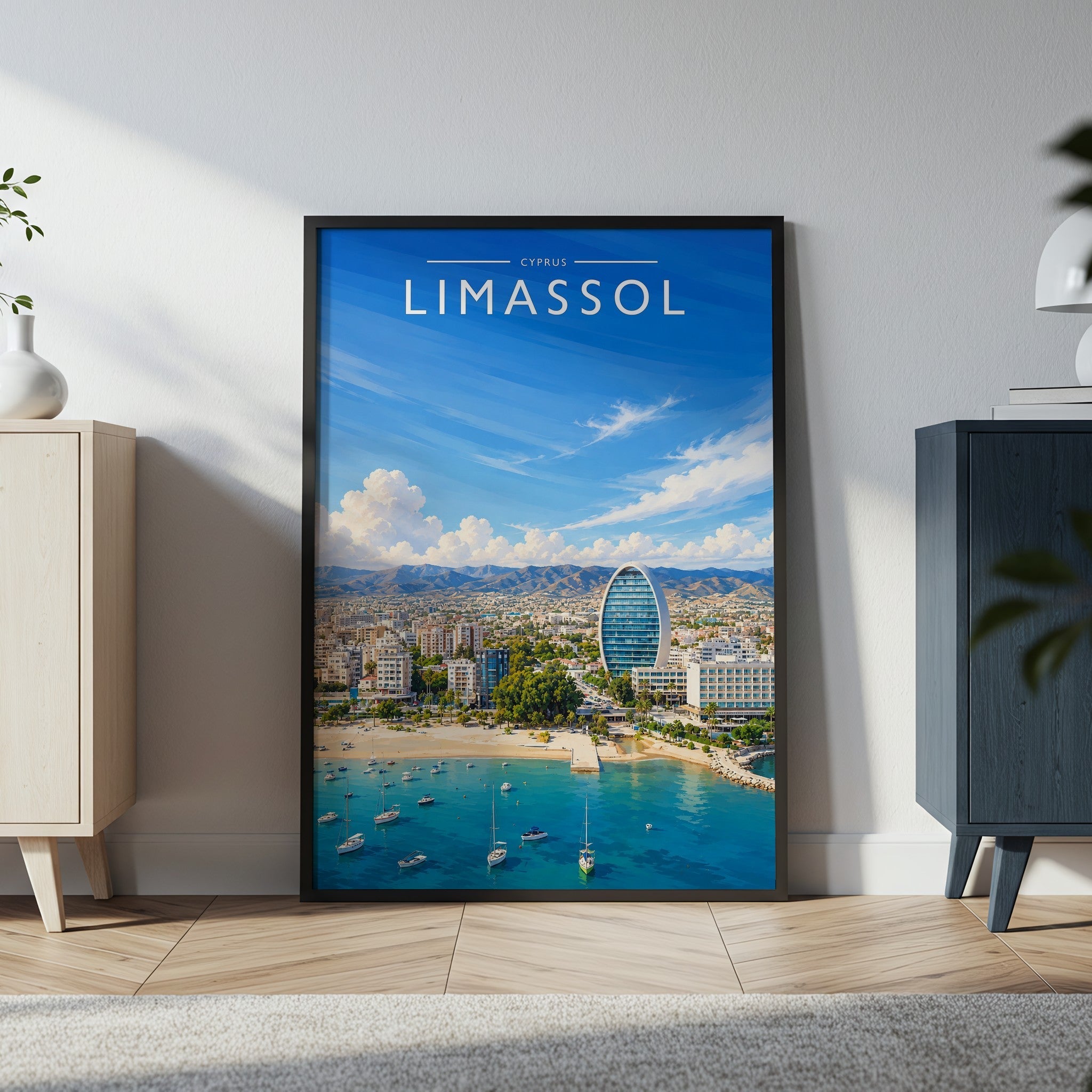 Limassol Travel Poster in a black frame