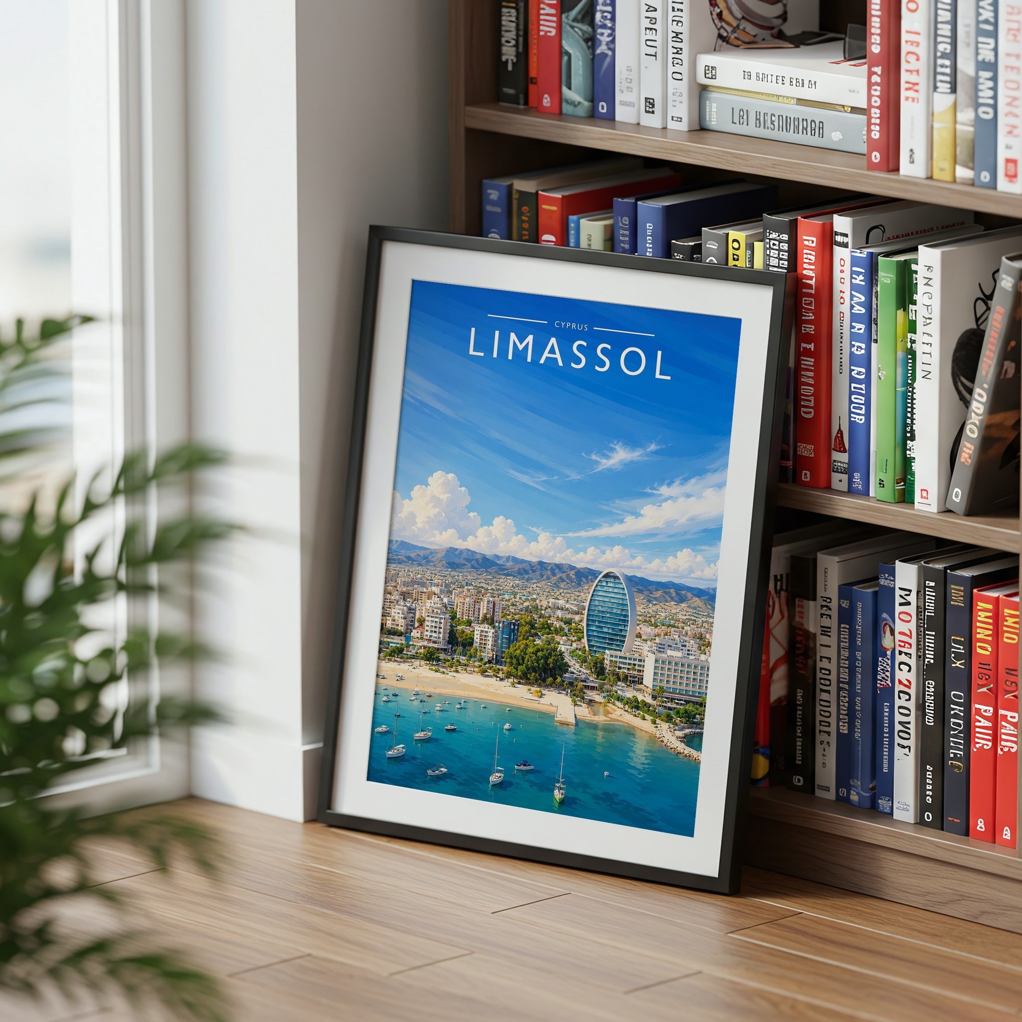 Limassol Travel Poster mounted in a black frame