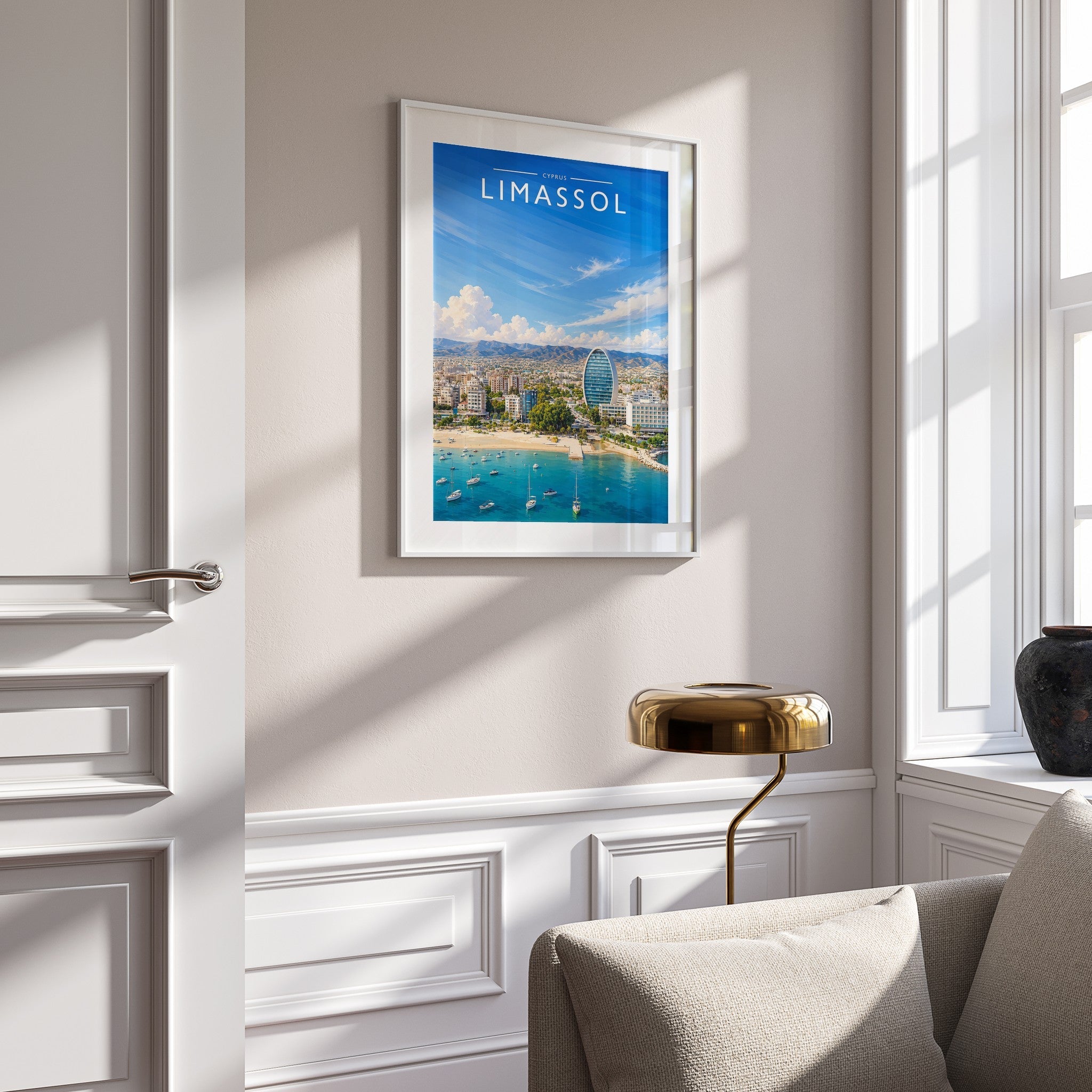 Limassol Travel Poster mounted in a white frame