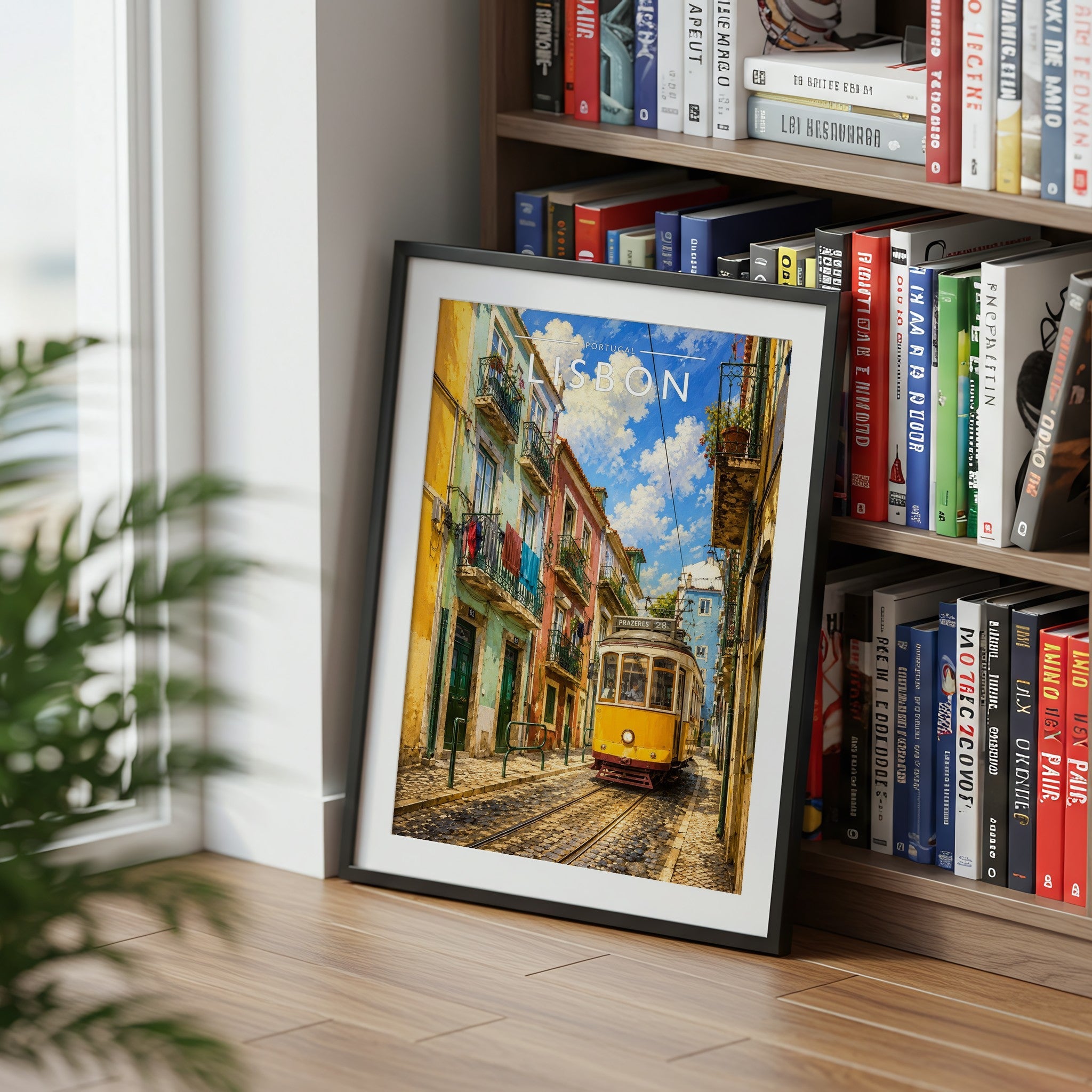Lisbon #2 Travel Poster mounted in a black frame