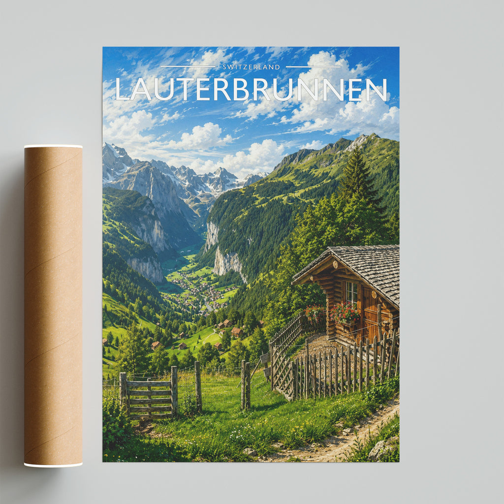 Lauterbrunnen Travel Poster - fine art print with shipping tube