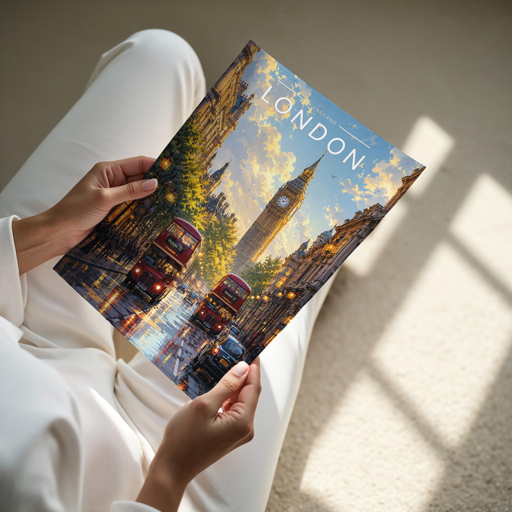 London #9 Travel Poster - A4 print held in hand