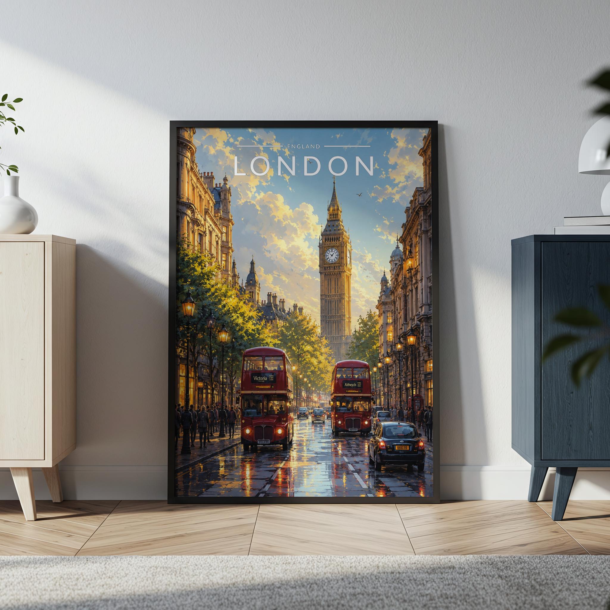 London #9 Travel Poster in a black frame