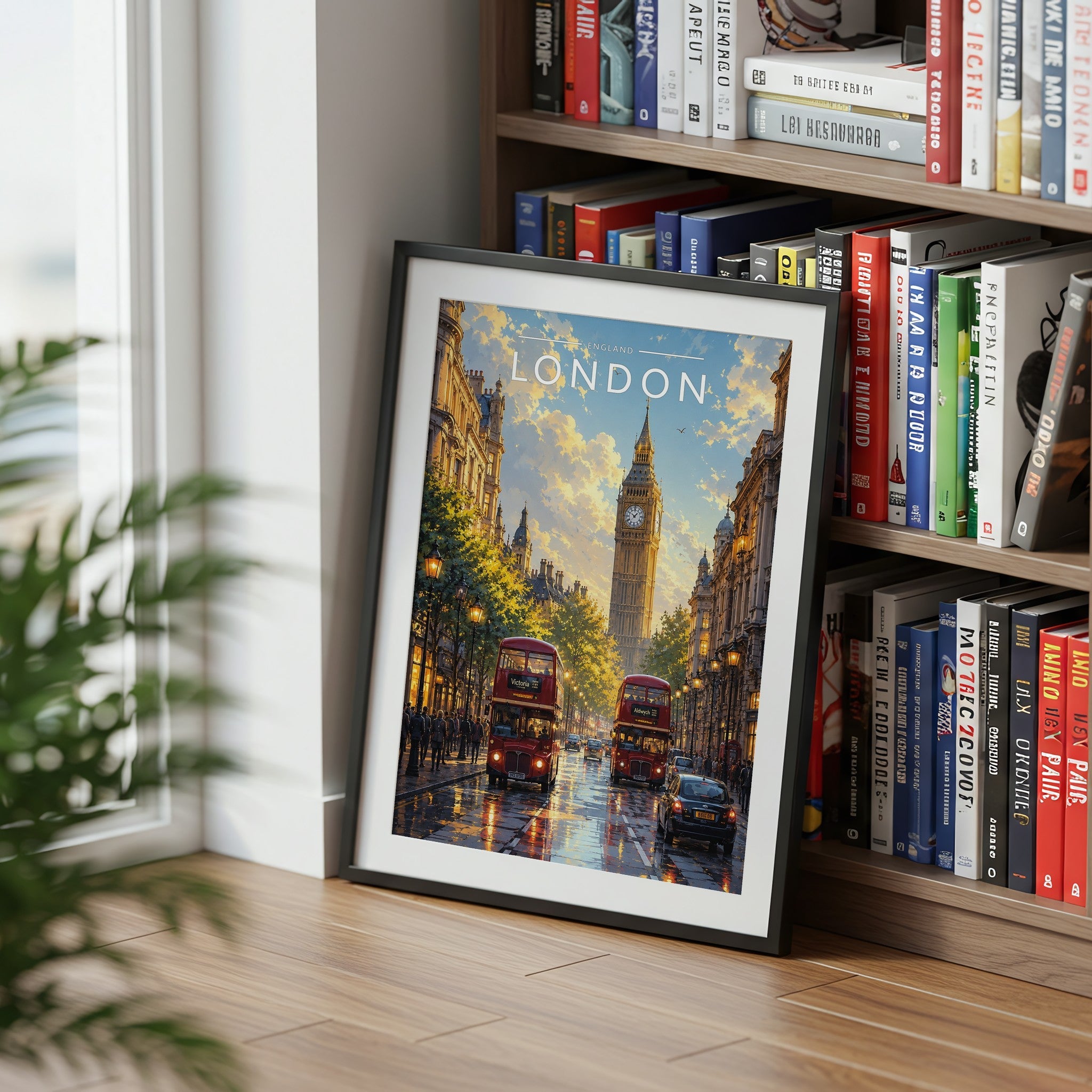 London #9 Travel Poster mounted in a black frame
