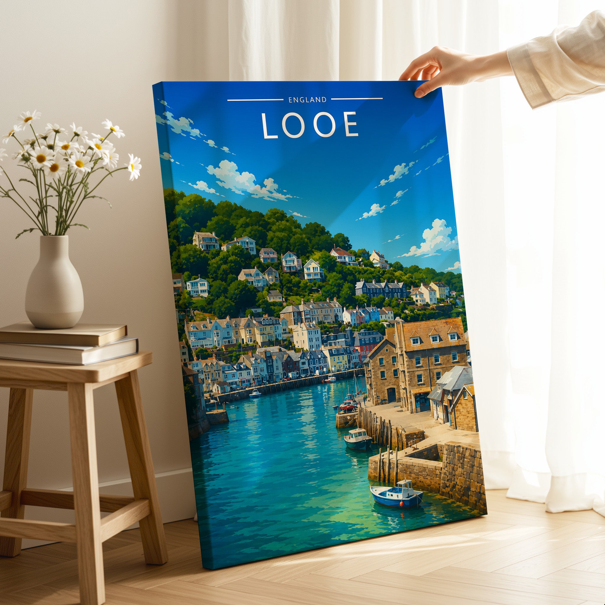 Looe Travel Poster as a gallery-wrapped canvas