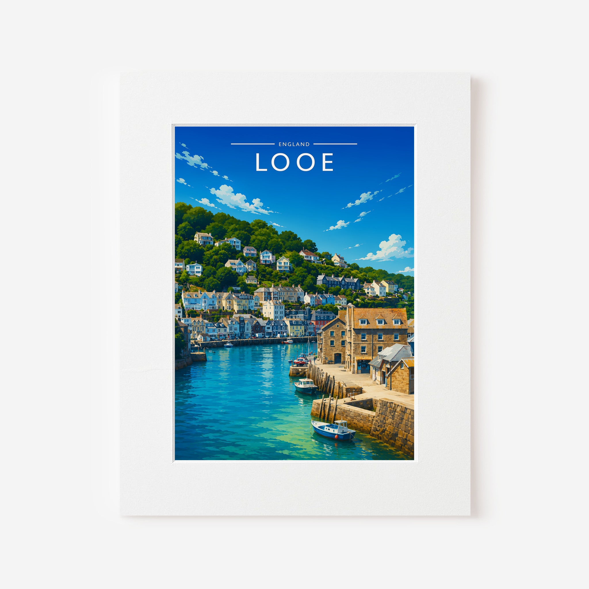 Looe Travel Poster in a white mount